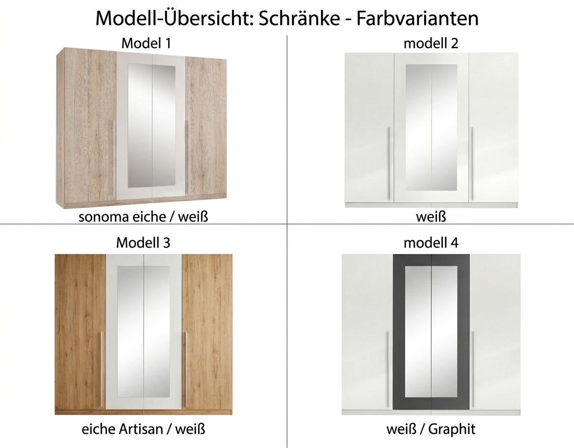 Kleiderschrank 4 türig  in 4 Farben