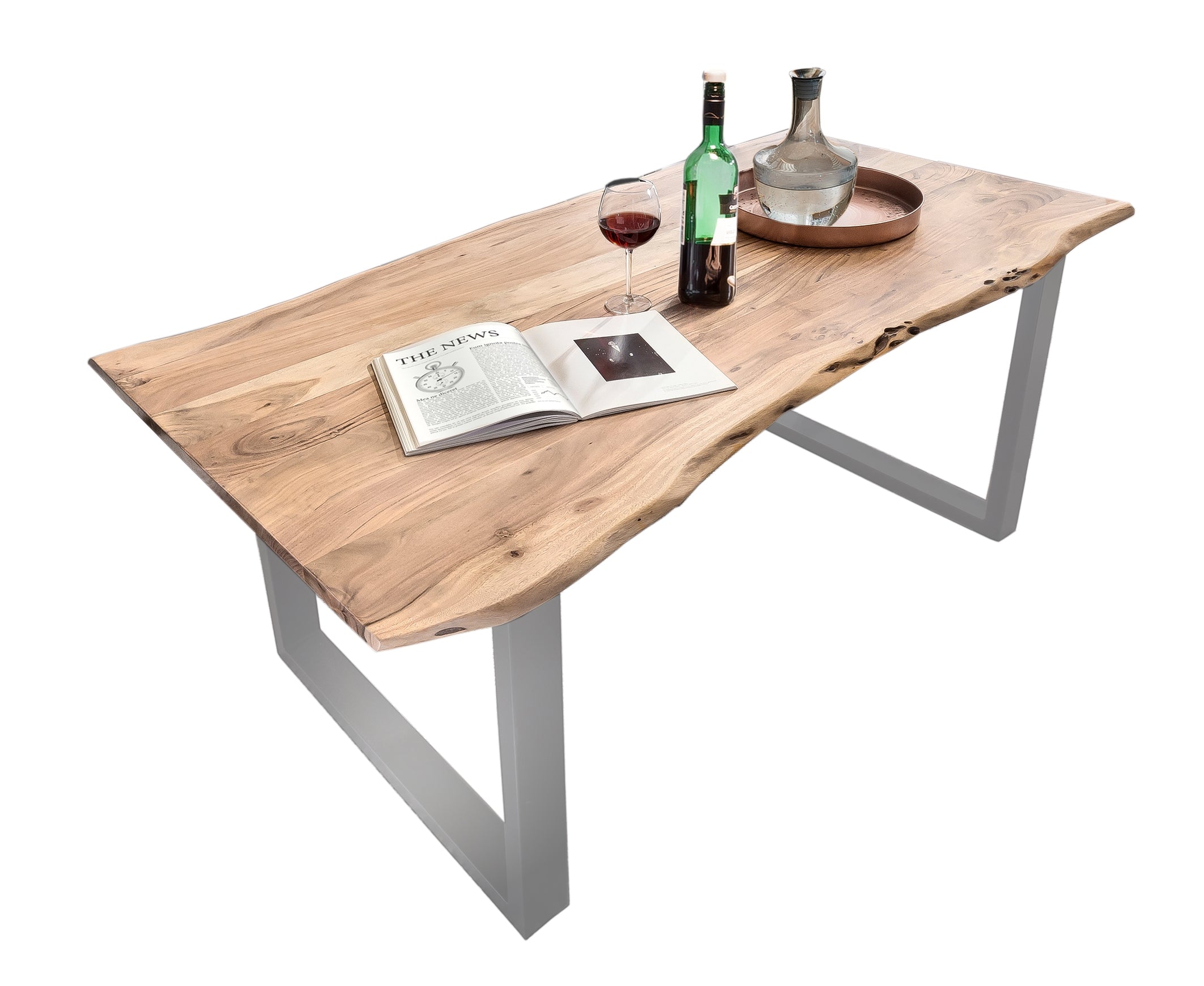 TABLES & CO Tisch 140 x 80 cm, Platte natur, Gestell silber