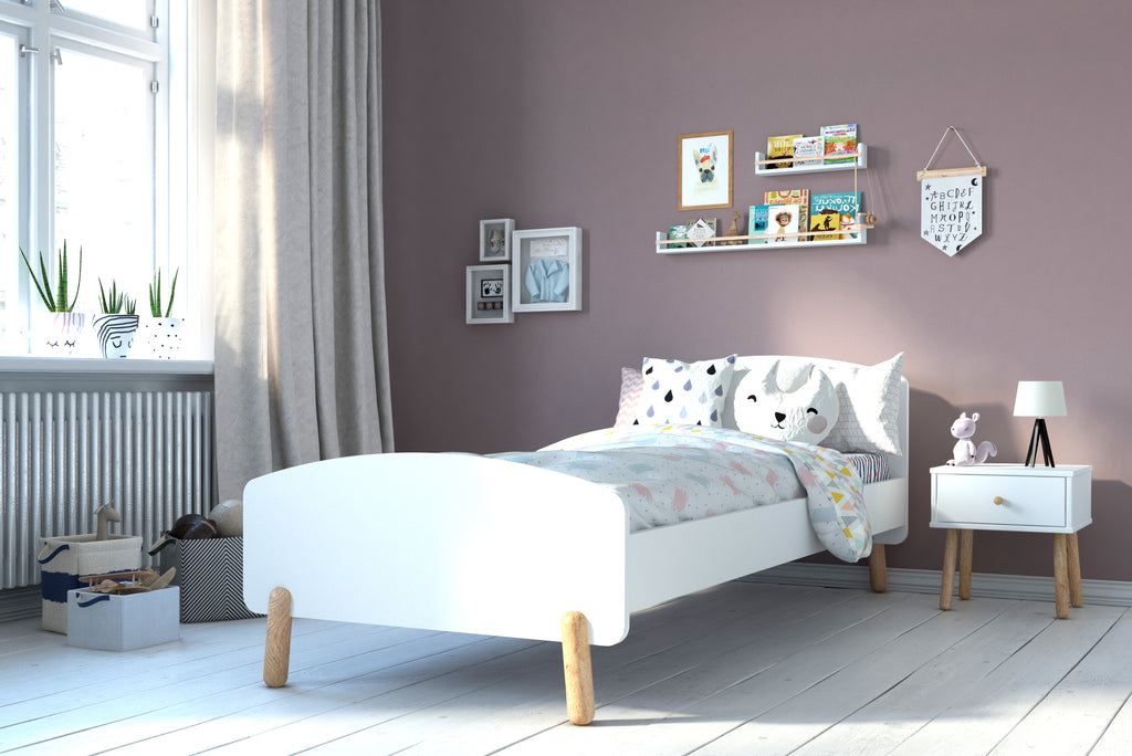 Möbilia - Bett 210x95x76 cm weiß, natur