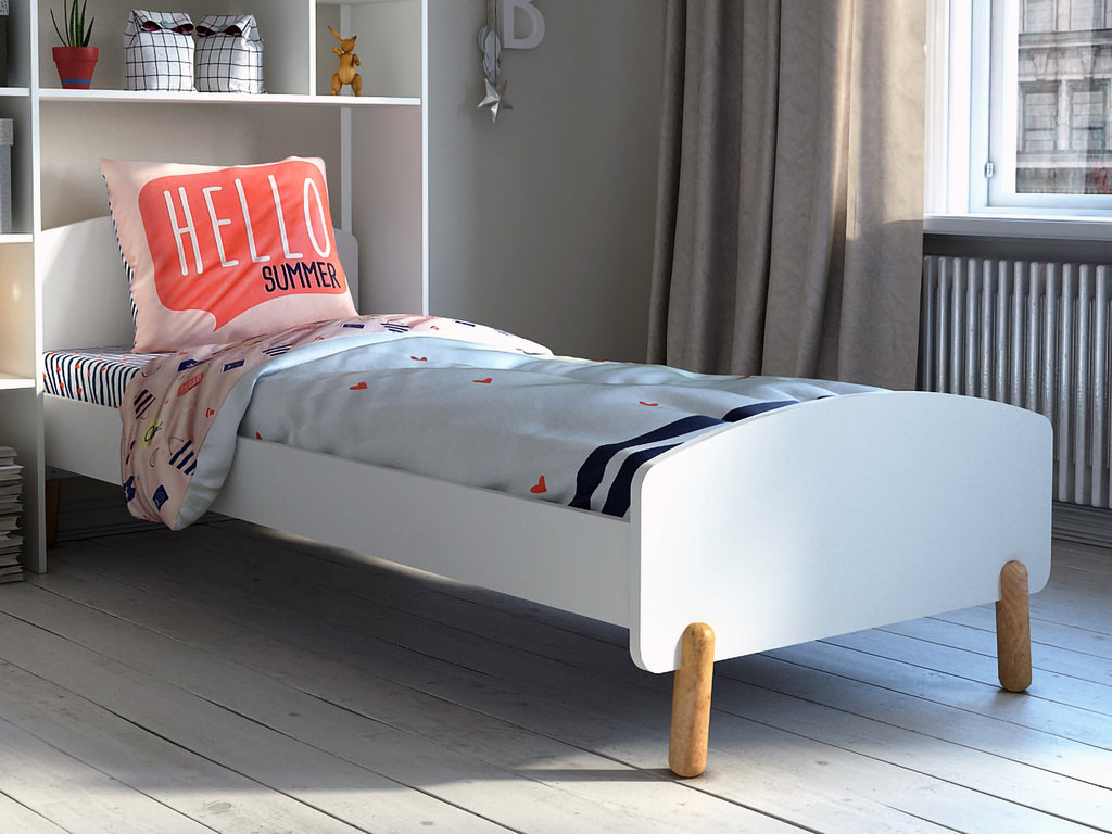 Möbilia - Bett 210x95x76 cm weiß, natur