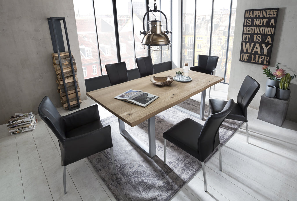 TABLES & CO Tisch 200x100 cm, Wildeiche, silbernes Gestell – Platte natur, Gestell antiksilbern