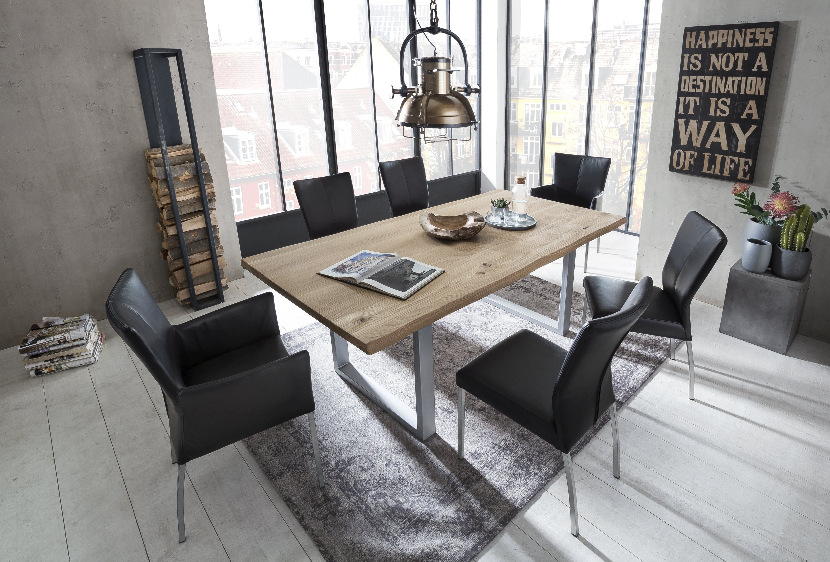 TABLES & CO Tisch 200x100 cm, Wildeiche, silbernes Gestell – Platte natur, Gestell antiksilbern