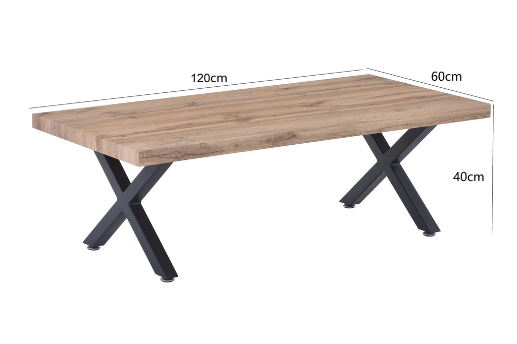 Möbilia - Couchtisch 120x60x40 cm natur, schwarz X-Gestell