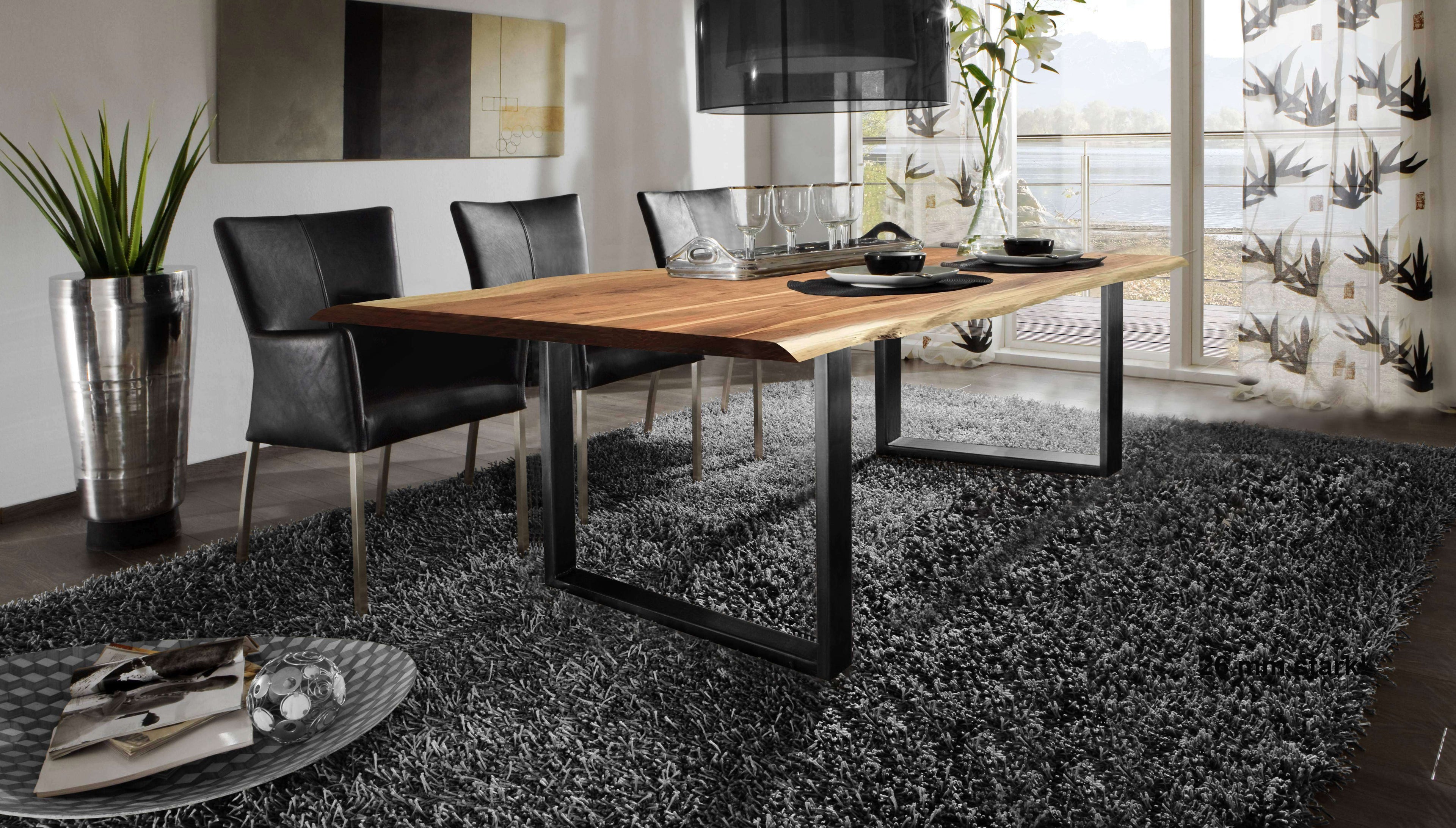 TABLES & CO Tisch 160x85 cm, Akazie natur, 36 mm – Platte natur, Gestell schwarz – Bild 4