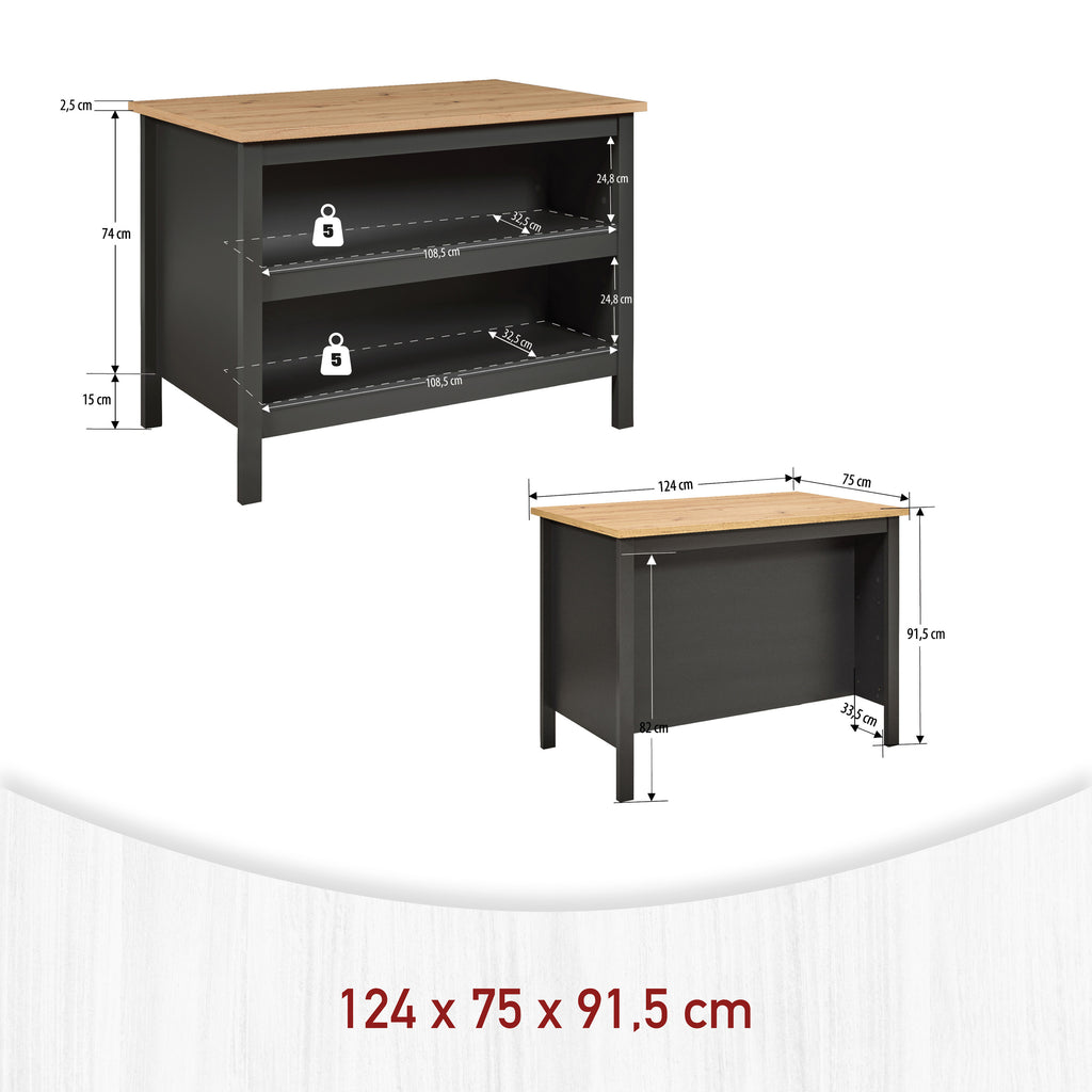 Bartisch Nellina anthrazit / Artisan Eiche