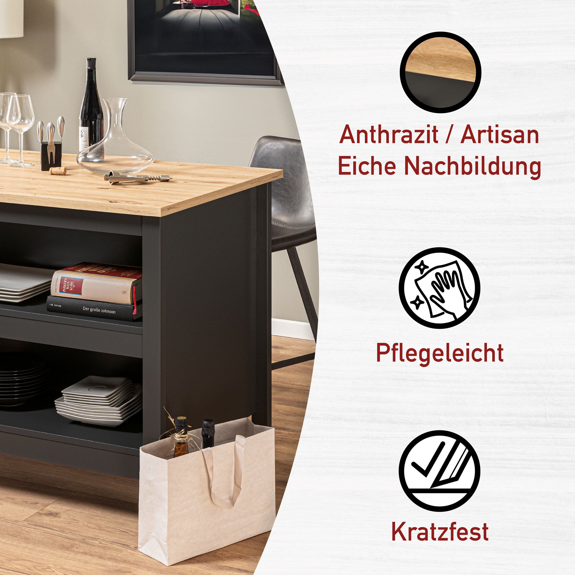 Bartisch Nellina anthrazit / Artisan Eiche -vorbestellbar-
