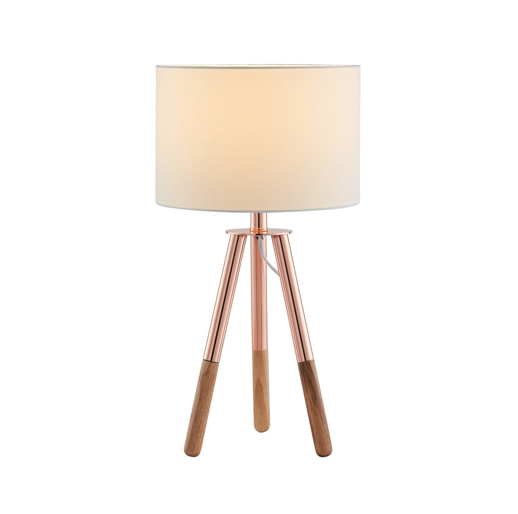 Sales Fever - Tischleuchte mit Holzgestell und Stoffschirm Kupfer / Eiche#