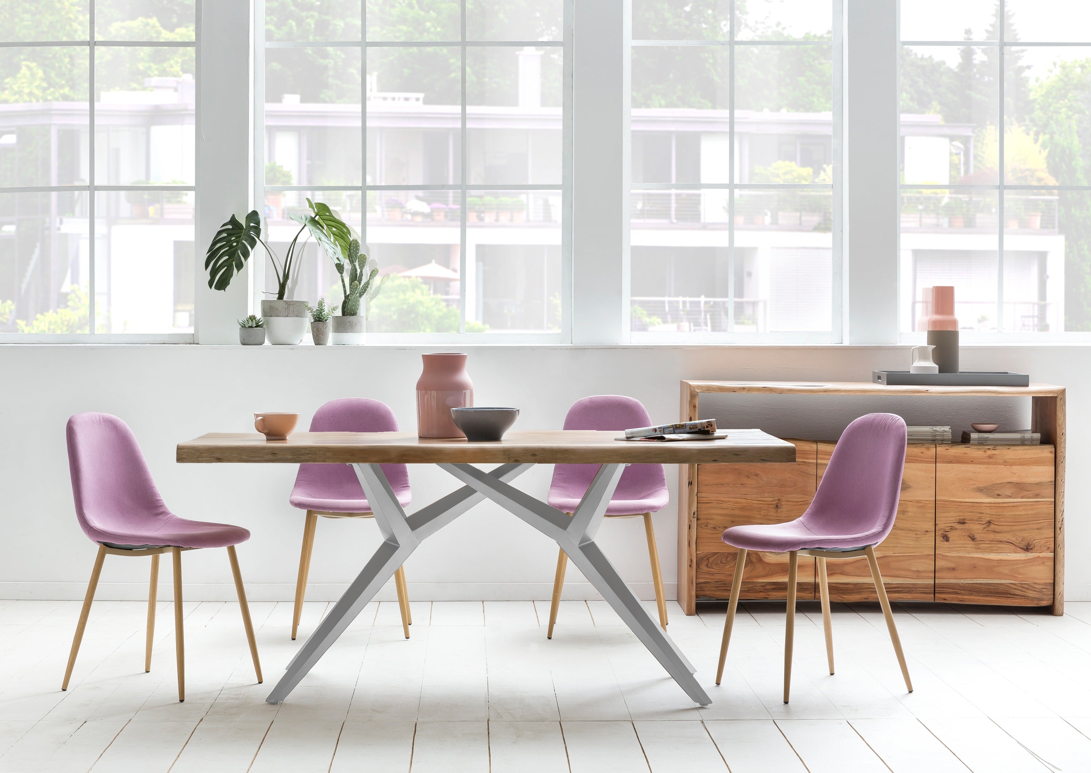 TABLES & CO Tisch 160x90 cm – Platte natur, Gestell antiksilbern
