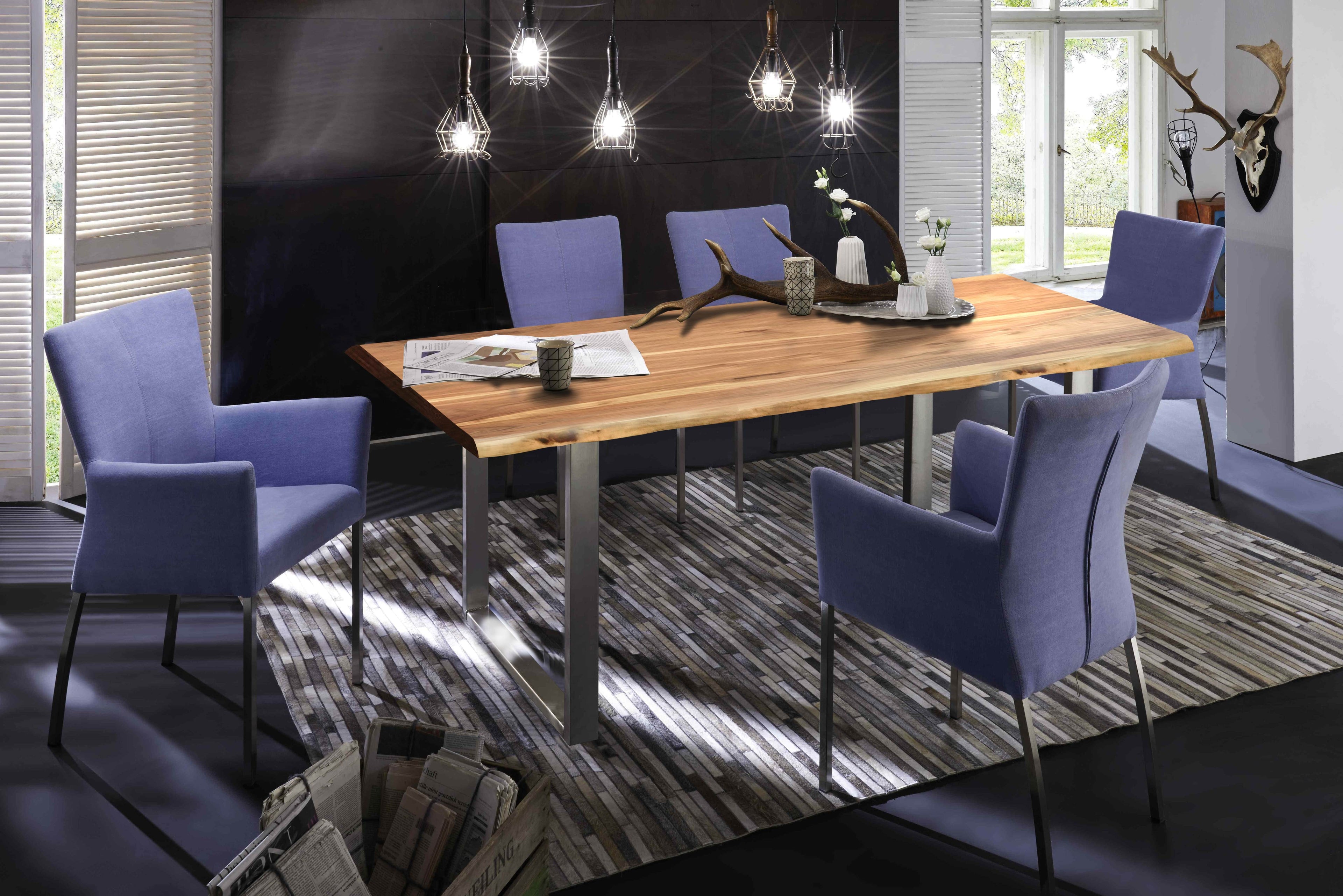 TABLES & CO Tisch 140 x 80 cm, Platte natur, Gestell silber – Bild 2