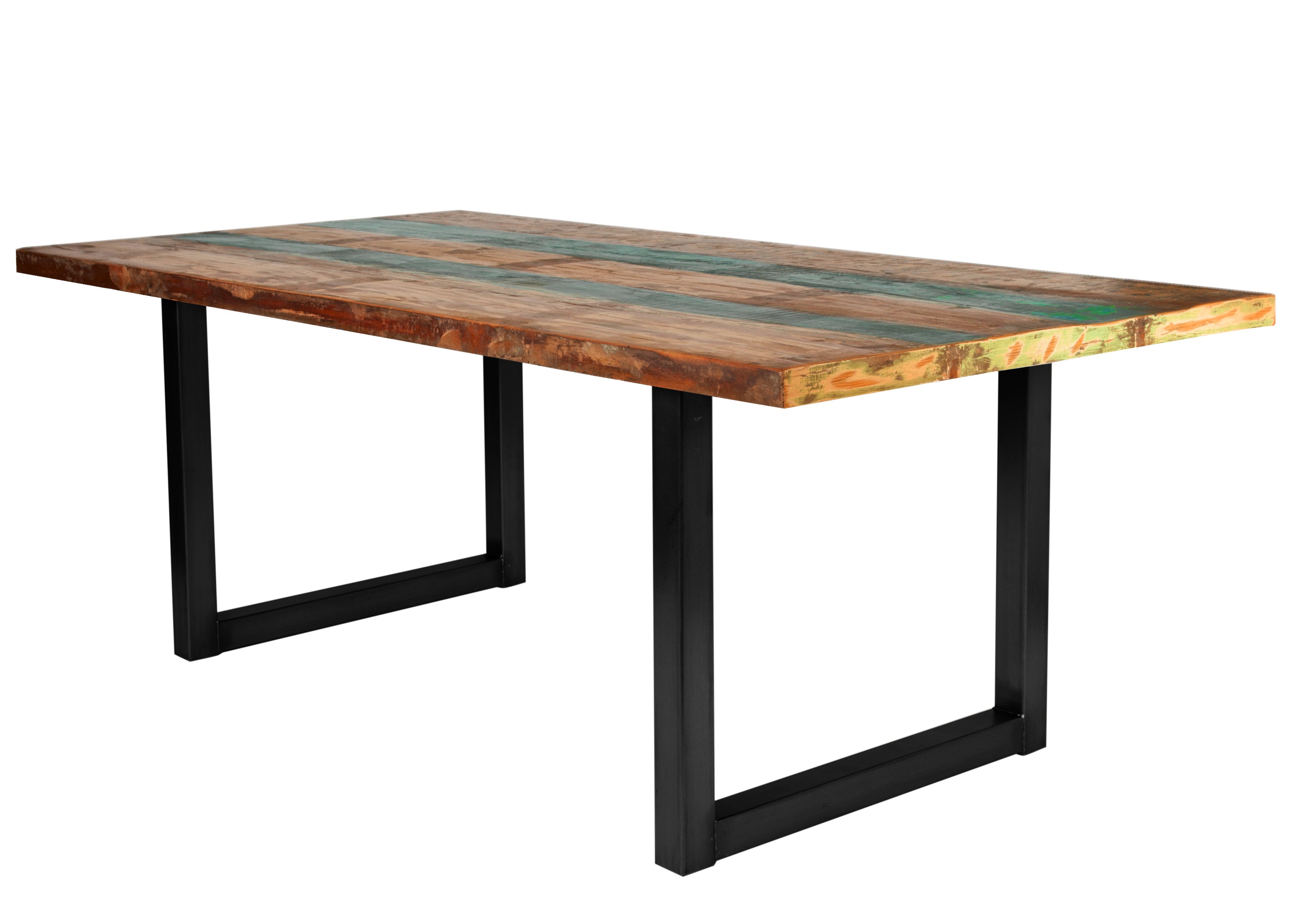 TABLES & CO Tisch 200x100 cm, buntes Altholz – Platte bunt lackiert, Gestell schwarz – Bild 4