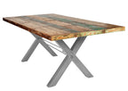 TABLES & CO Tisch 160x85 cm, Altholz bunt lackiert – Platte bunt, Gestell silber – Bild 2