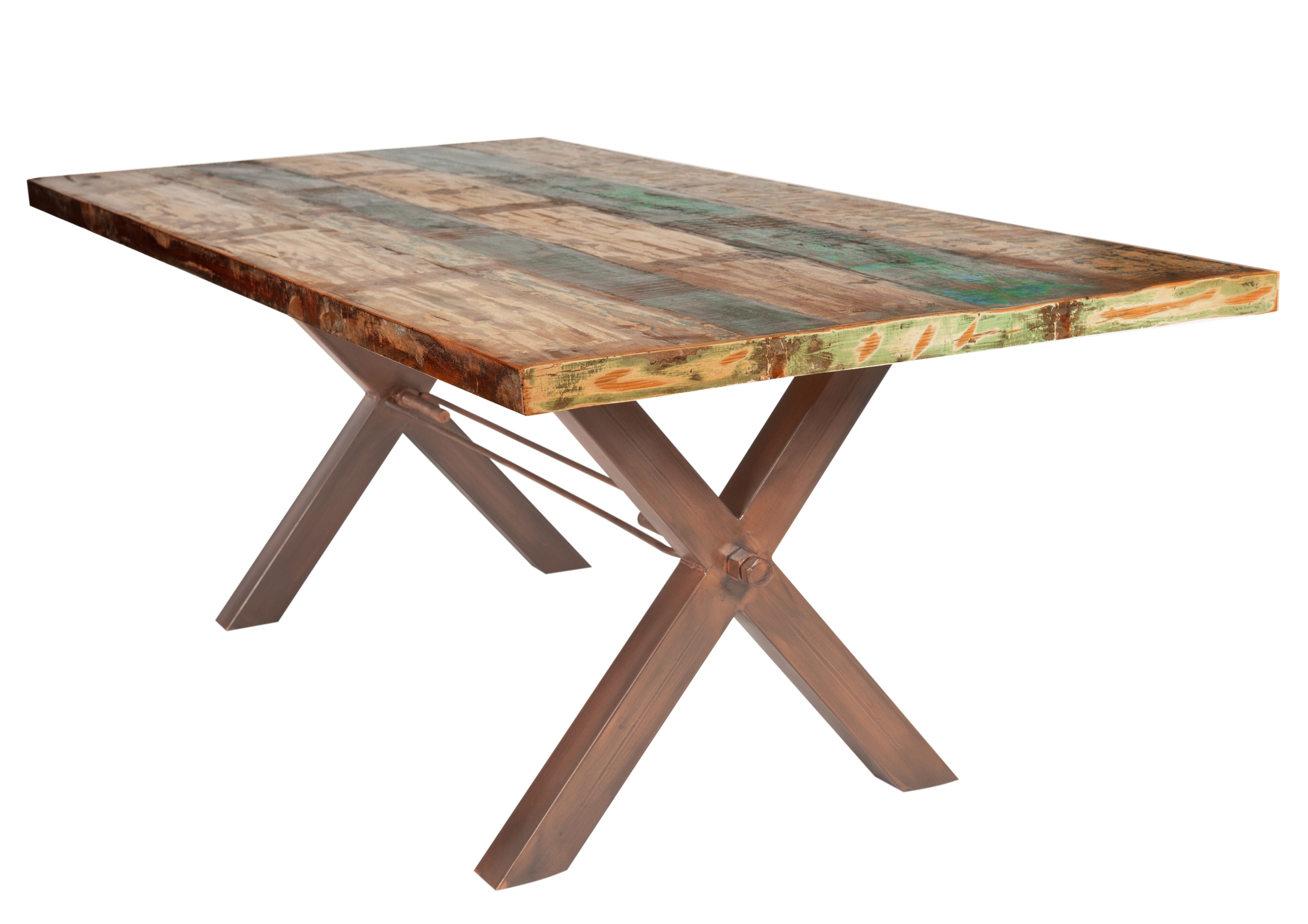 TABLES & CO Tisch 220x100 cm, Altholz bunt lackiert – Platte bunt, Gestell braun – Bild 2