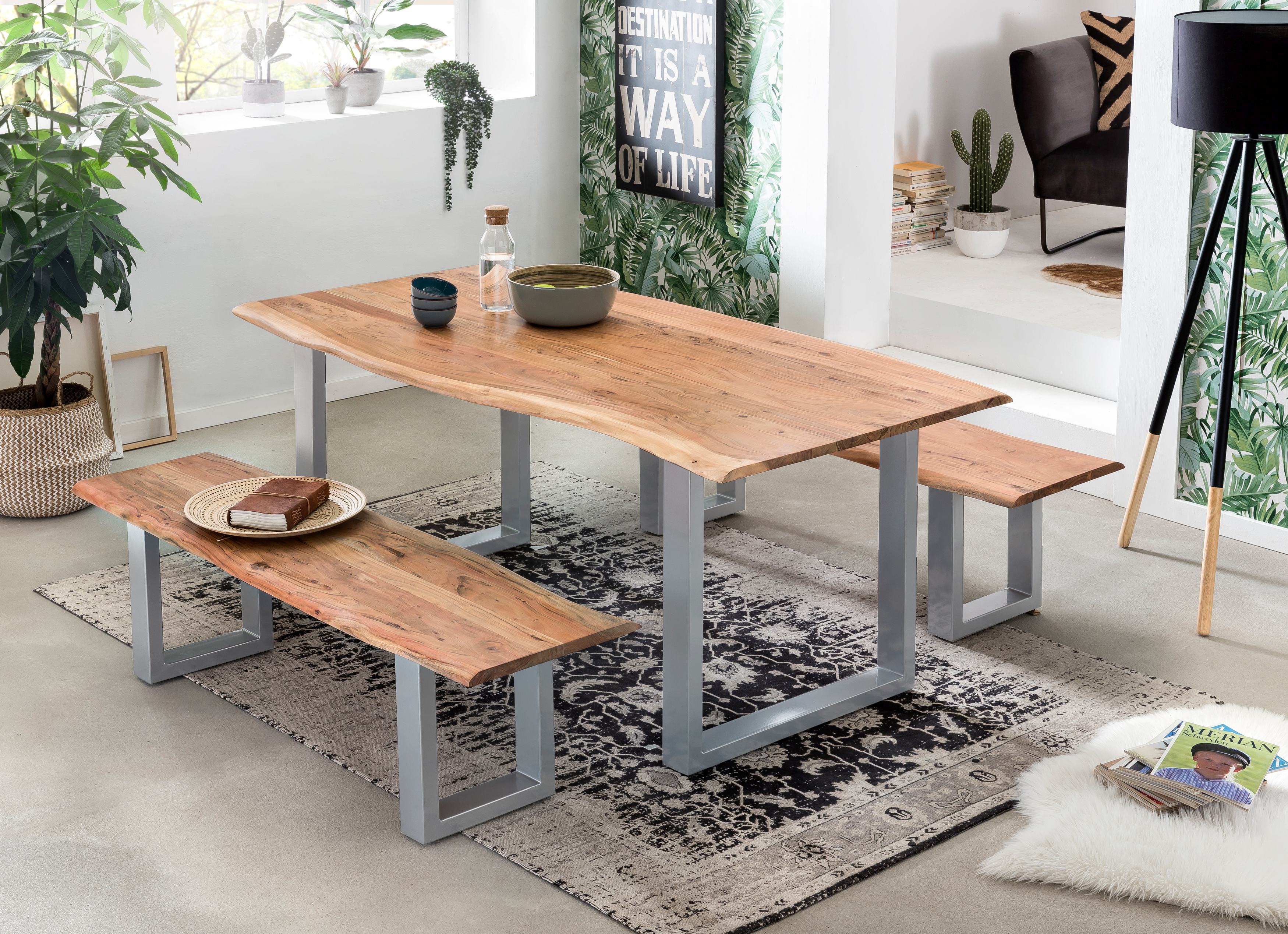 TABLES & CO Tisch 140 x 80 cm, Platte natur, Gestell silber – Bild 15