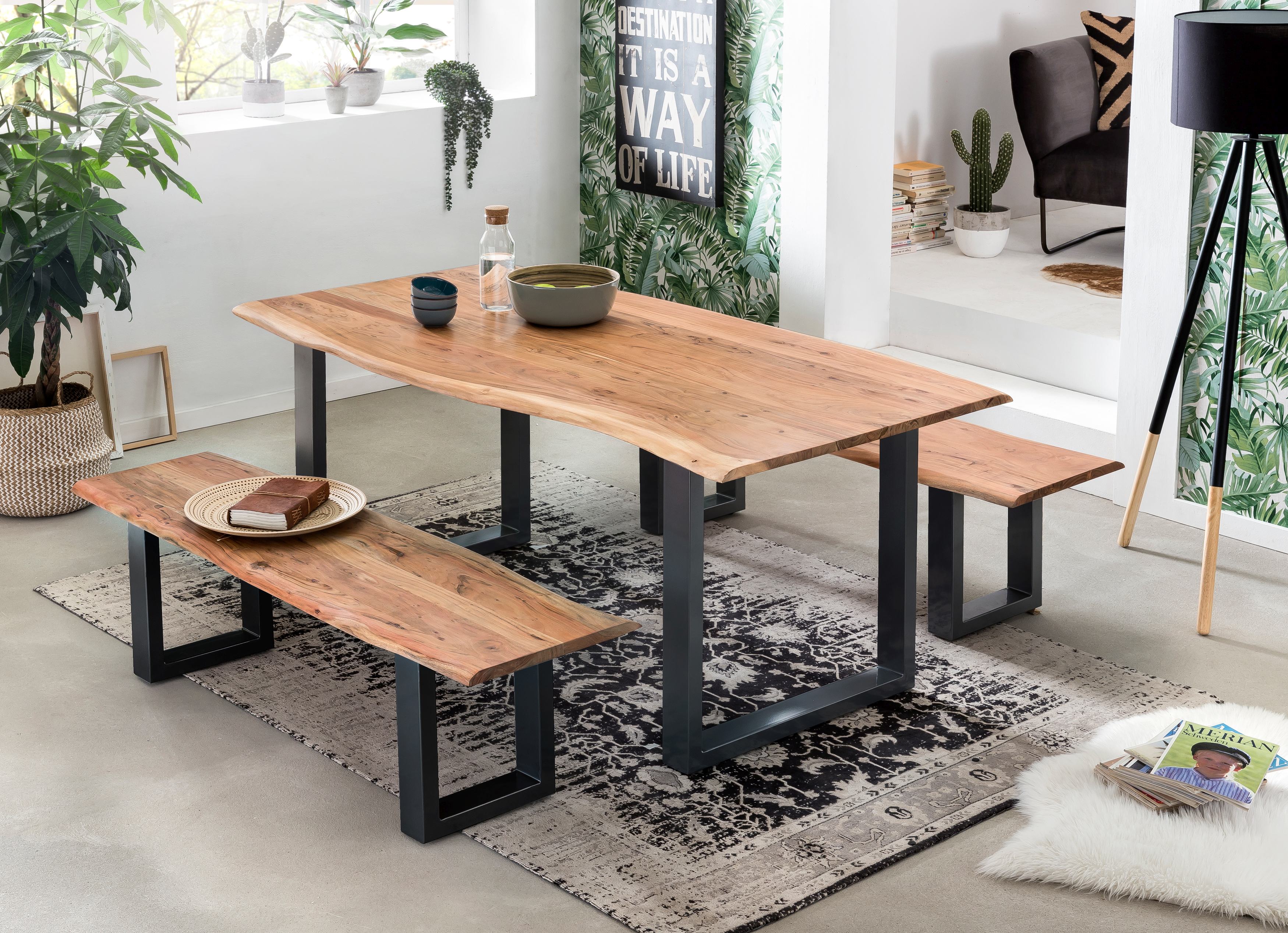 TABLES & CO Tisch 200 x 100 cm – Platte natur, Gestell schwarz lackiert – Bild 4
