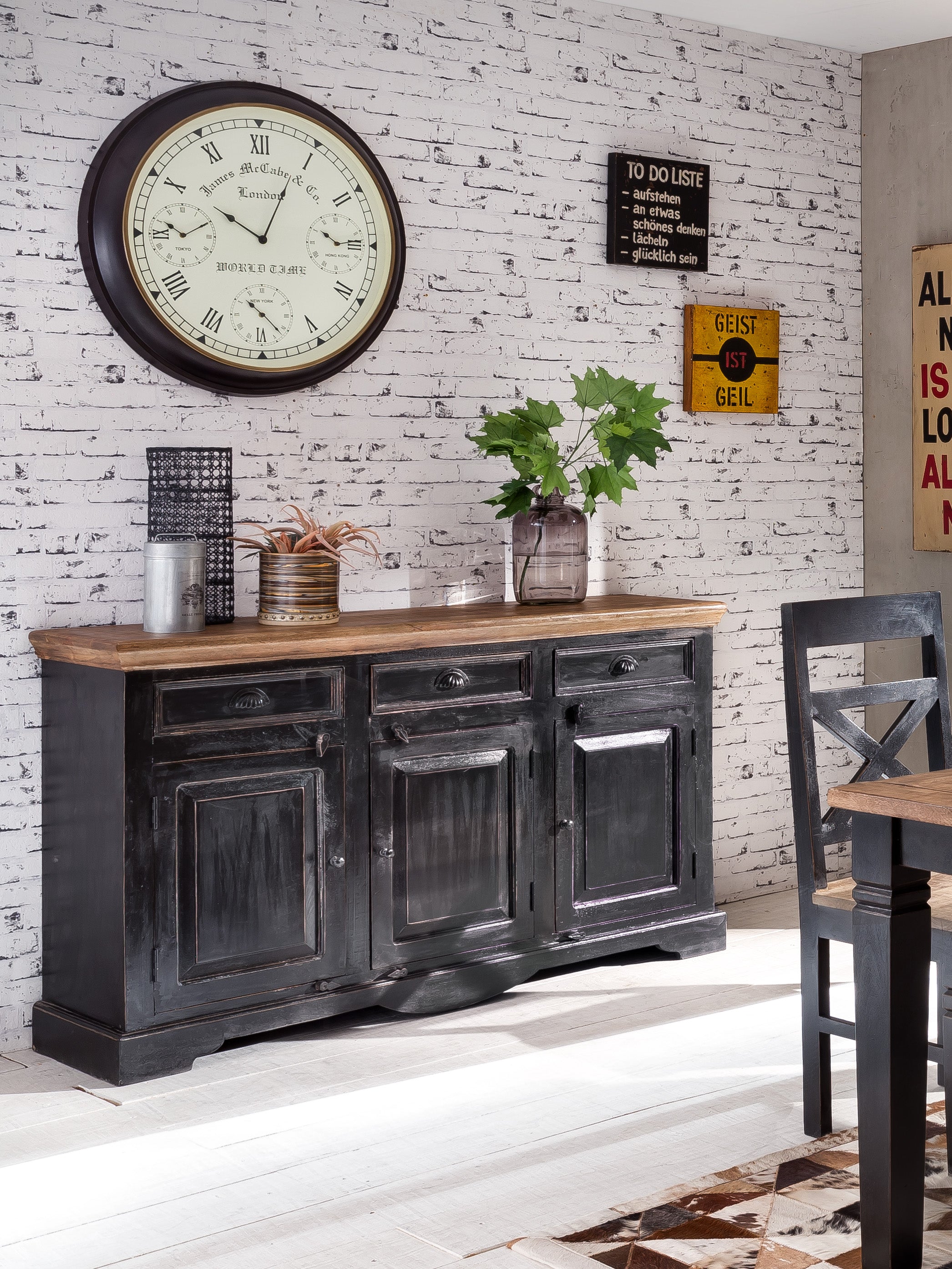 CORSICA Sideboard – Schwarz mit honigfarbiger Deckplatte – Bild 5