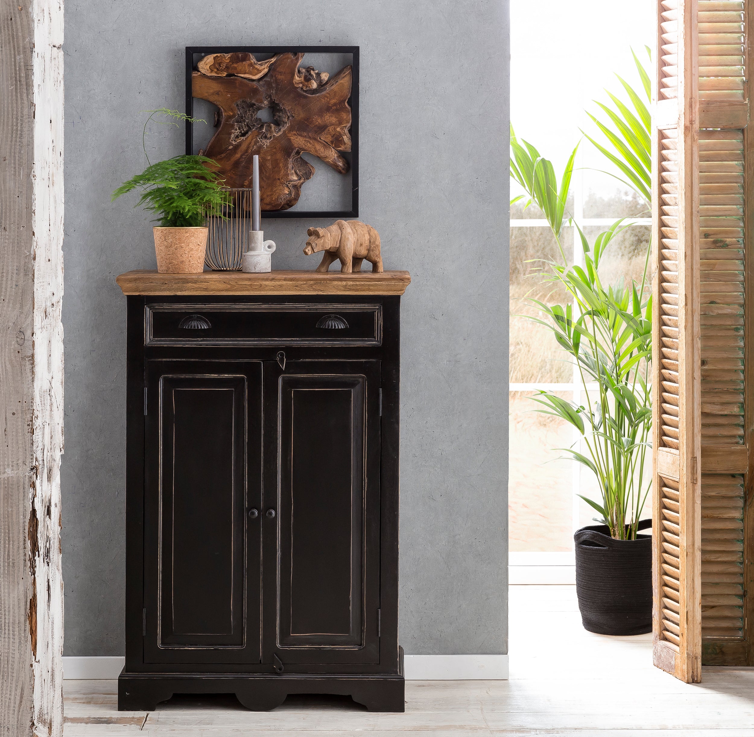 CORSICA Highboard – Schwarz mit honigfarbiger Deckplatte – Bild 4
