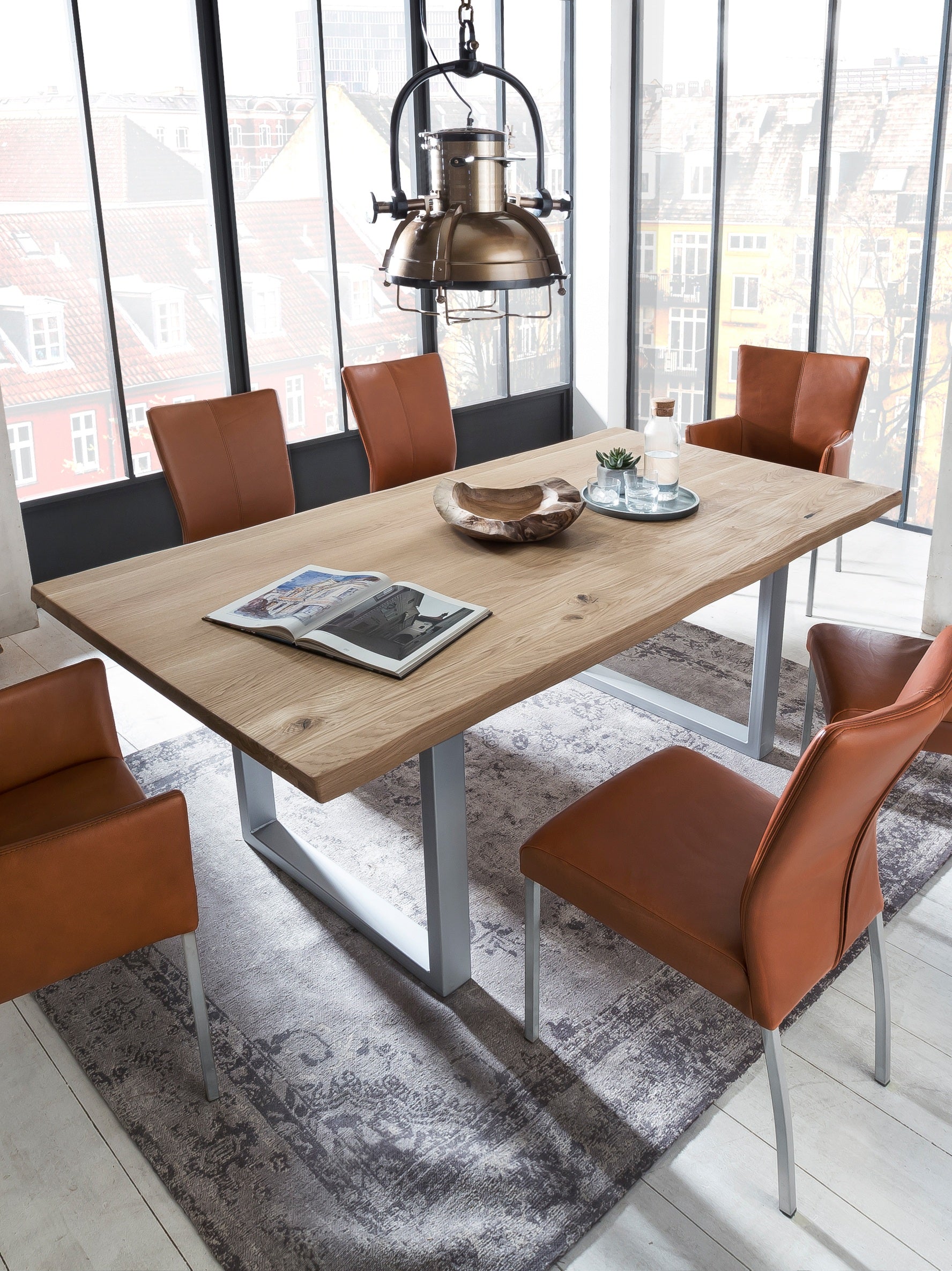 TABLES & CO Tisch 200x100 cm, Wildeiche, silbernes Gestell – Platte natur, Gestell antiksilbern – Bild 3