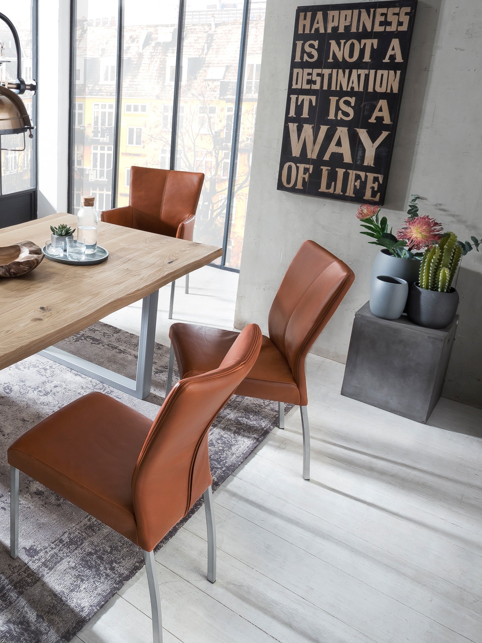 TABLES & CO Tisch 180x90 cm, Wildeiche, silbernes Gestell – Platte natur, Gestell antiksilbern – Bild 4