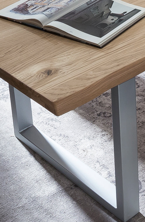 TABLES & CO Tisch 180x90 cm, Wildeiche, silbernes Gestell – Platte natur, Gestell antiksilbern – Bild 5