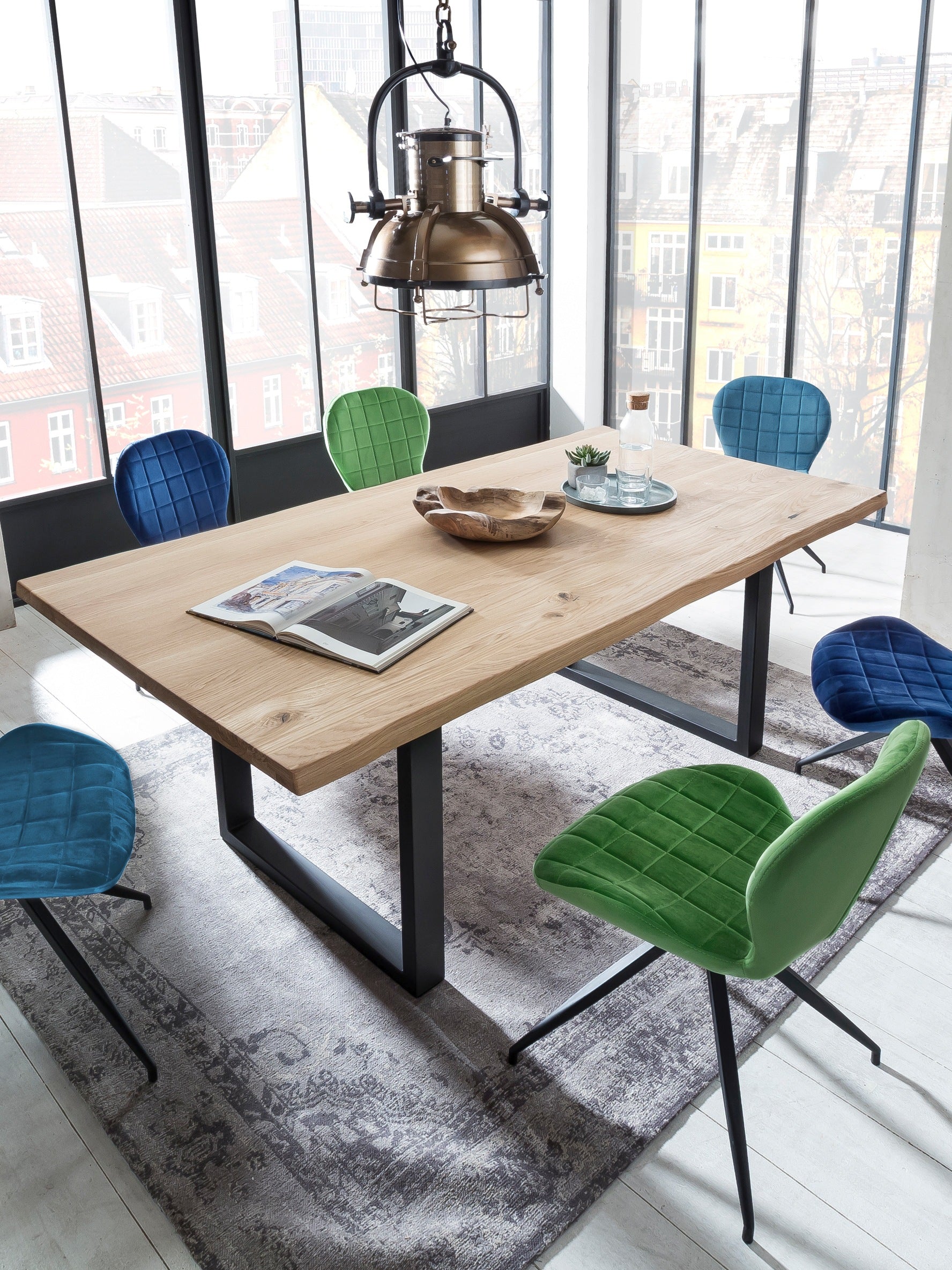 TABLES & CO Tisch 160x90 cm, Wildeiche, schwarzes Gestell – Platte natur, Gestell antikschwarz – Bild 4