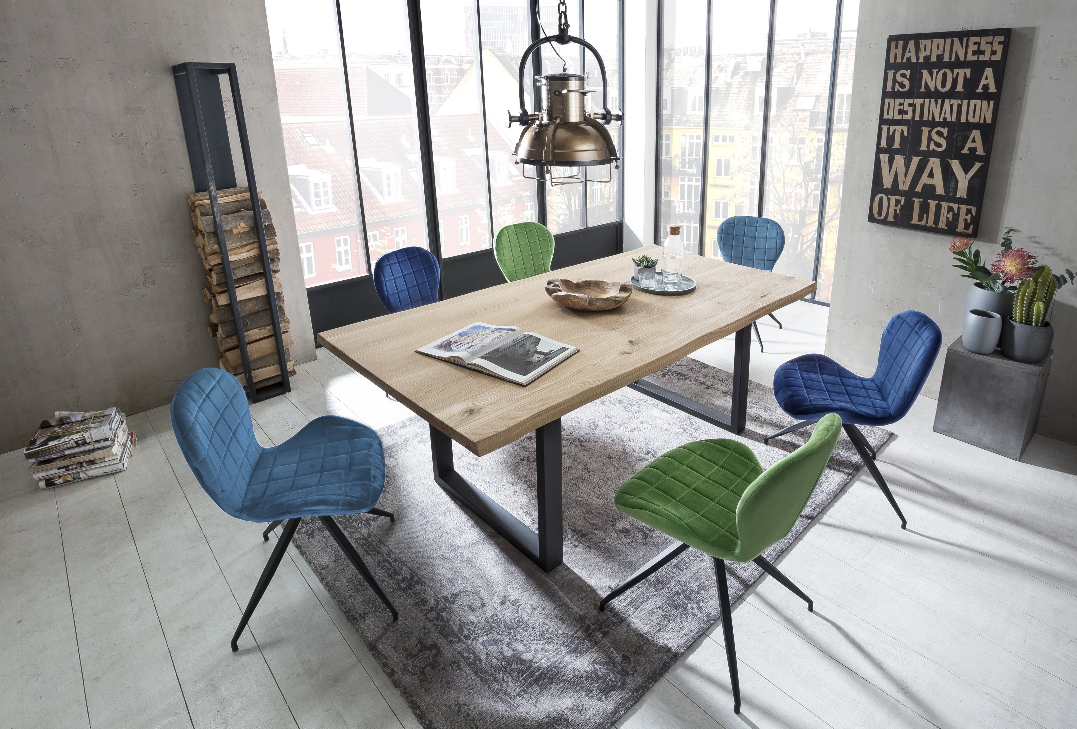 TABLES & CO Tisch 160x90 cm, Wildeiche, schwarzes Gestell – Platte natur, Gestell antikschwarz – Bild 6