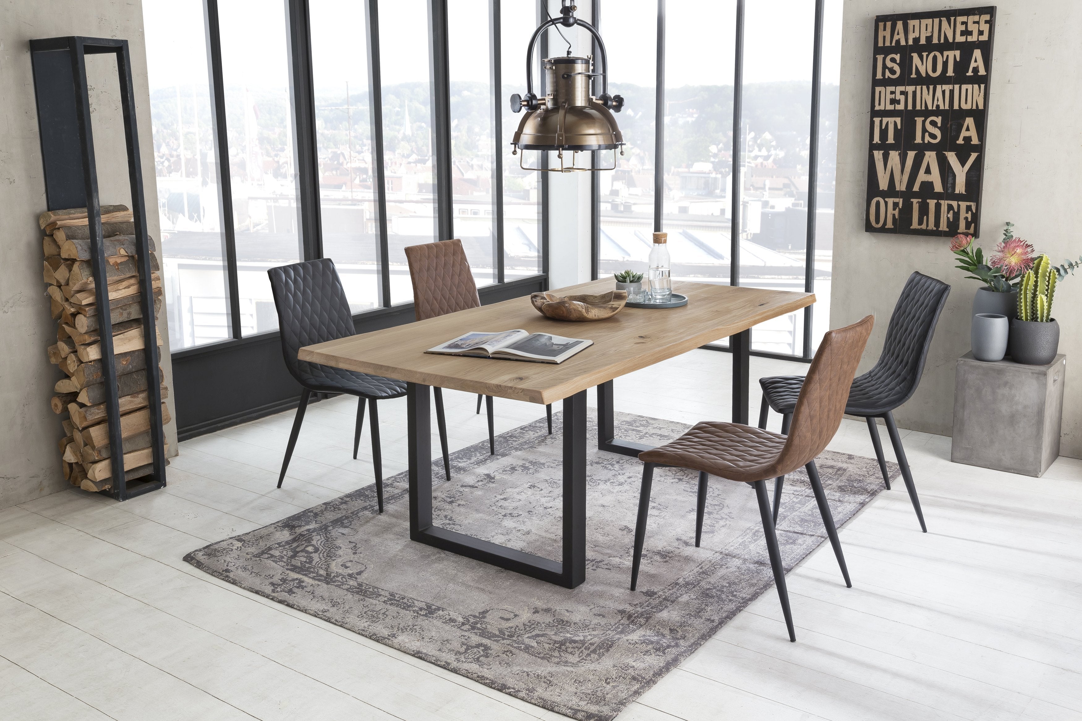 TABLES & CO Tisch 200x100 cm, Wildeiche, schwarzes Gestell – Platte natur, Gestell antikschwarz – Bild 7