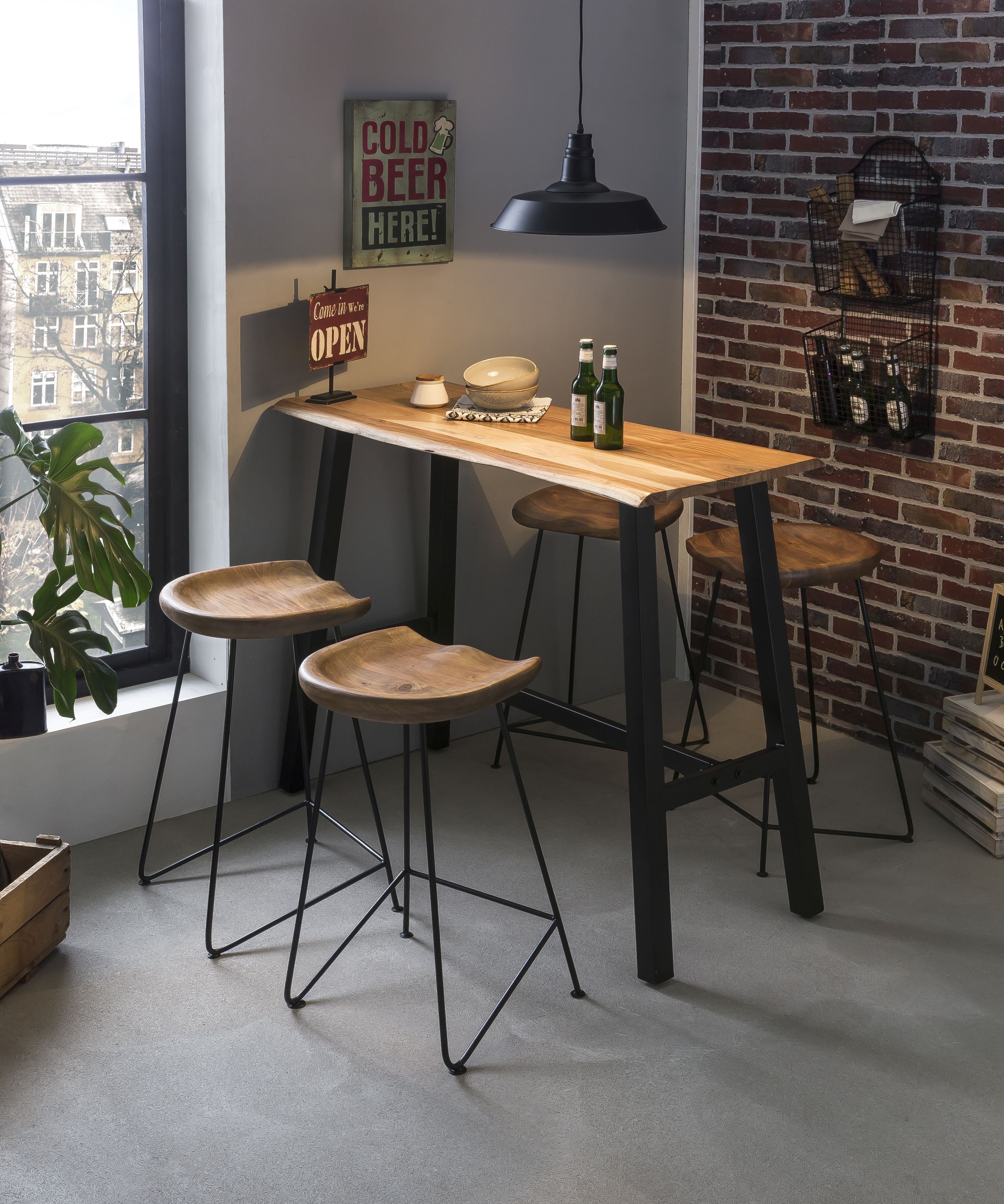TABLES & CO Stehtisch 124,5x51 cm – Platte natur, Gestell antikschwarz – Bild 5