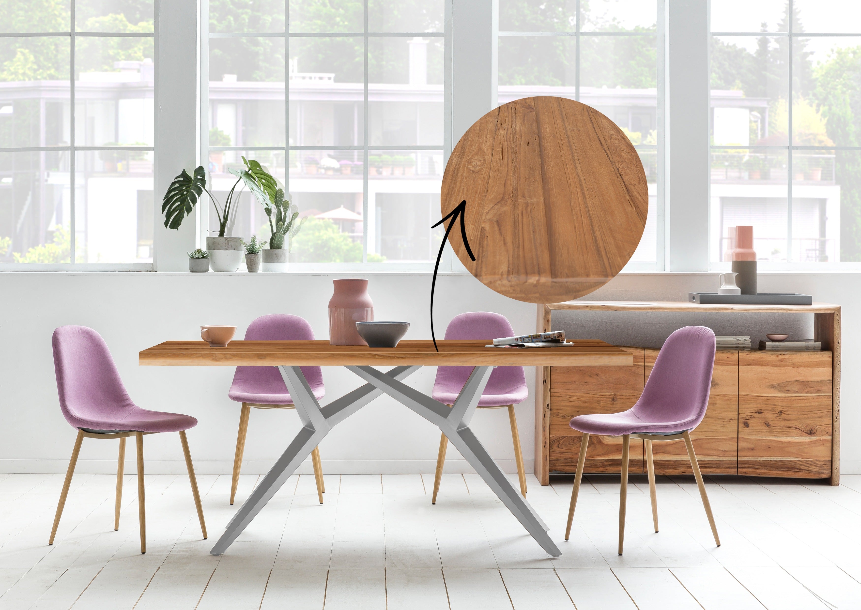 TABLES & CO Tisch 180x100 cm – Platte natur, Gestell antiksilber – Bild 4