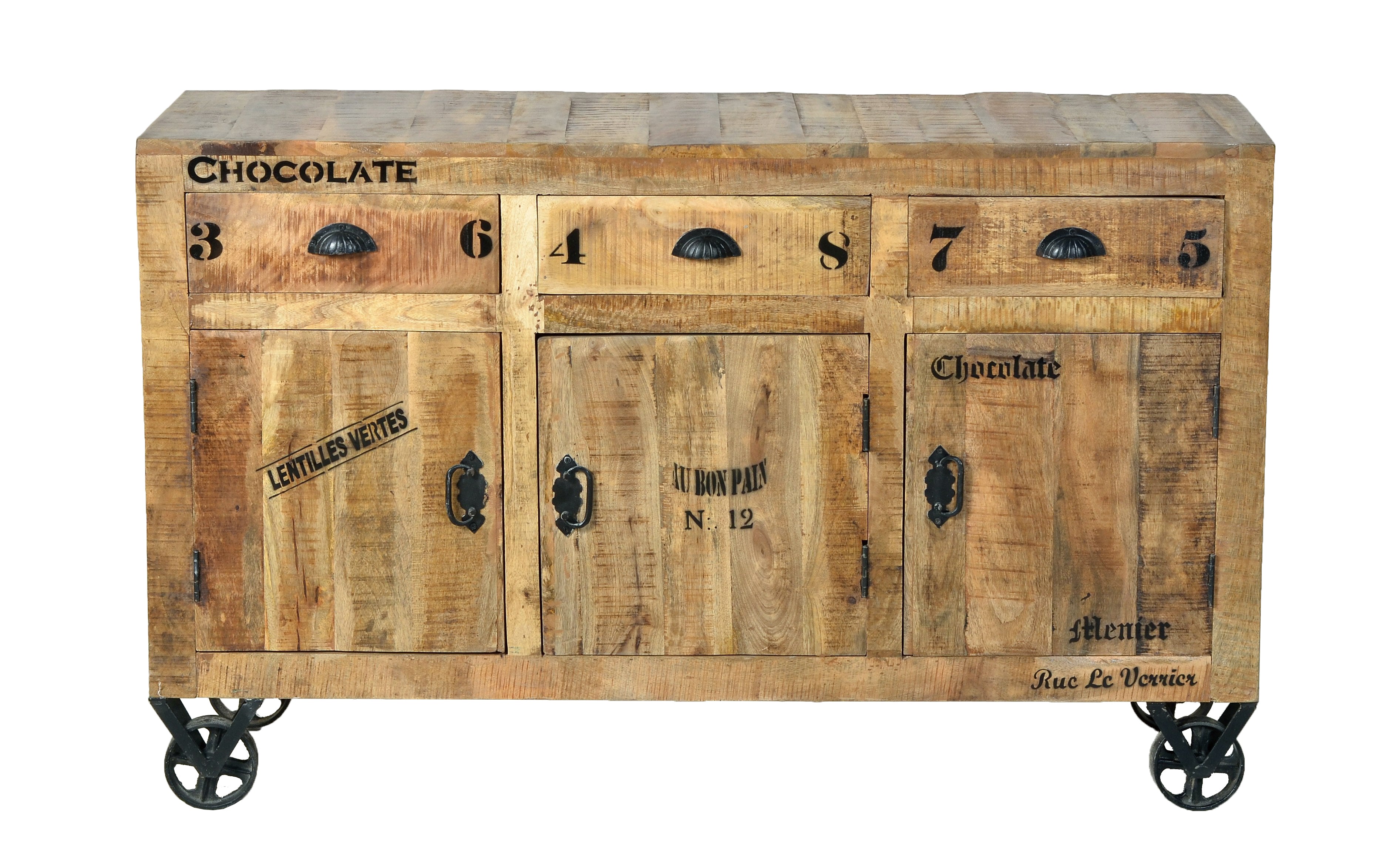RUSTIC Sideboard – Natur antik mit antikschwarzen Beschlägen