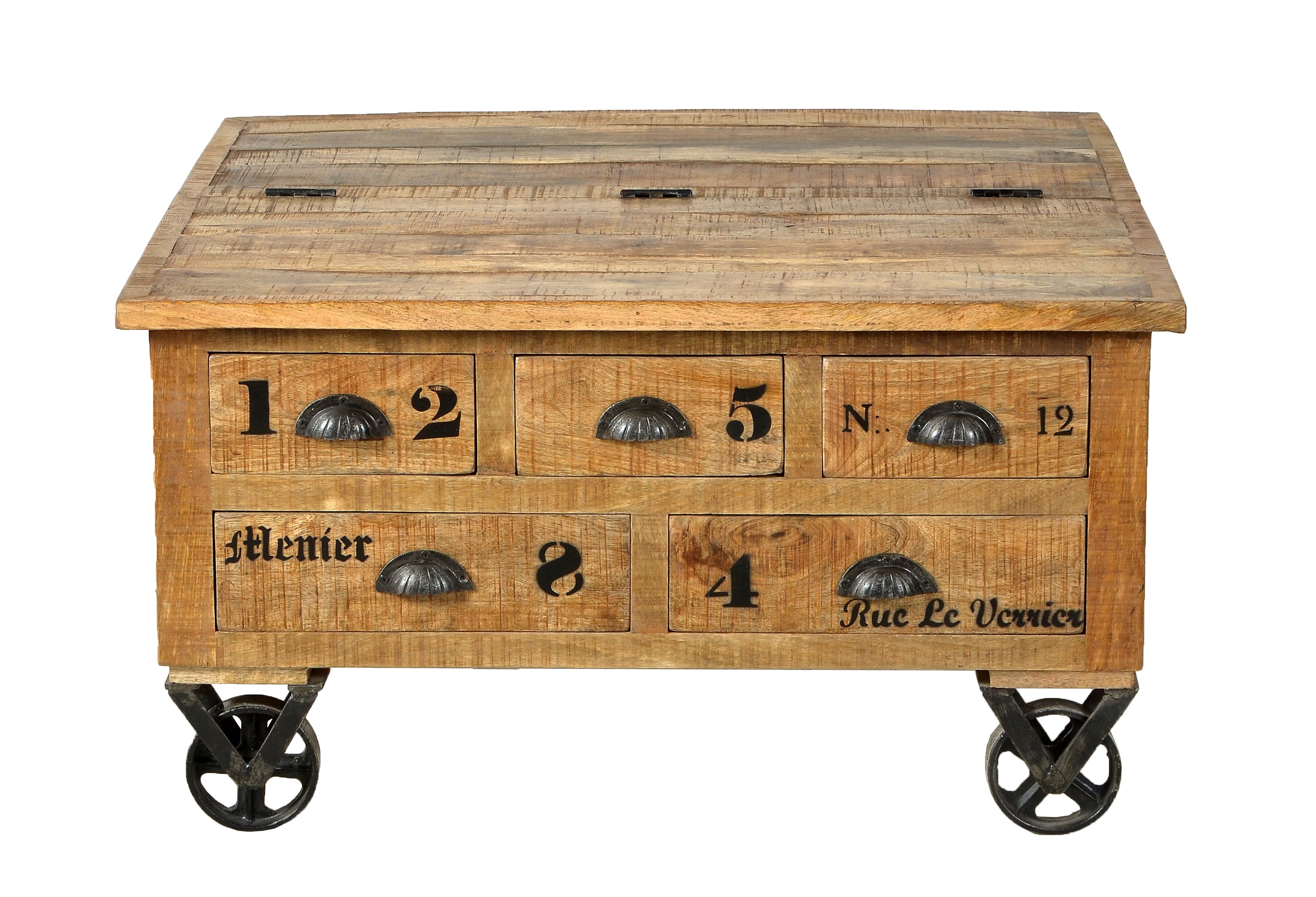 RUSTIC Couchtischtruhe – Natur antik mit antikschwarzen Beschlägen