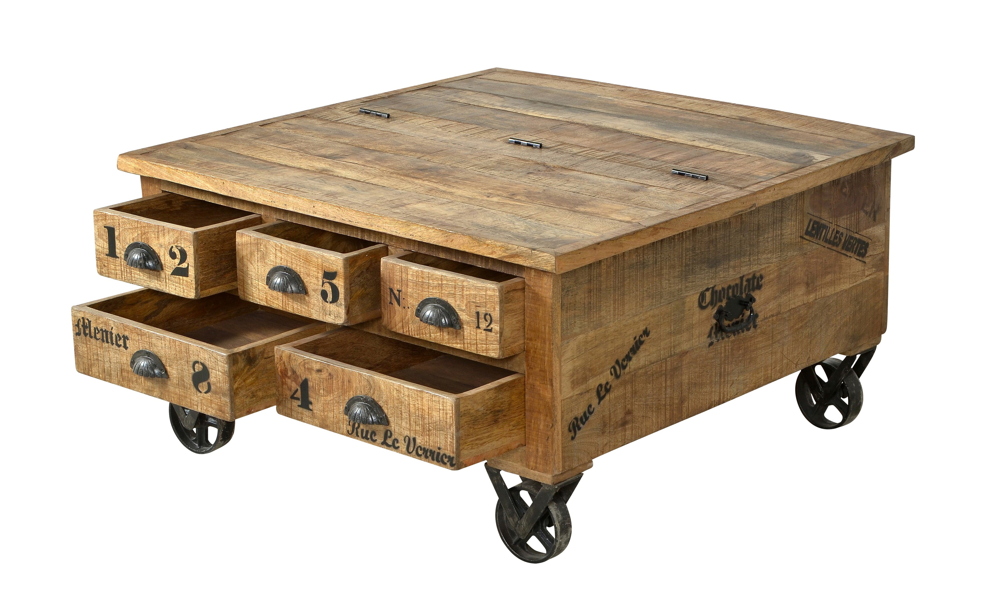 RUSTIC Couchtischtruhe – Natur antik mit antikschwarzen Beschlägen – Bild 3