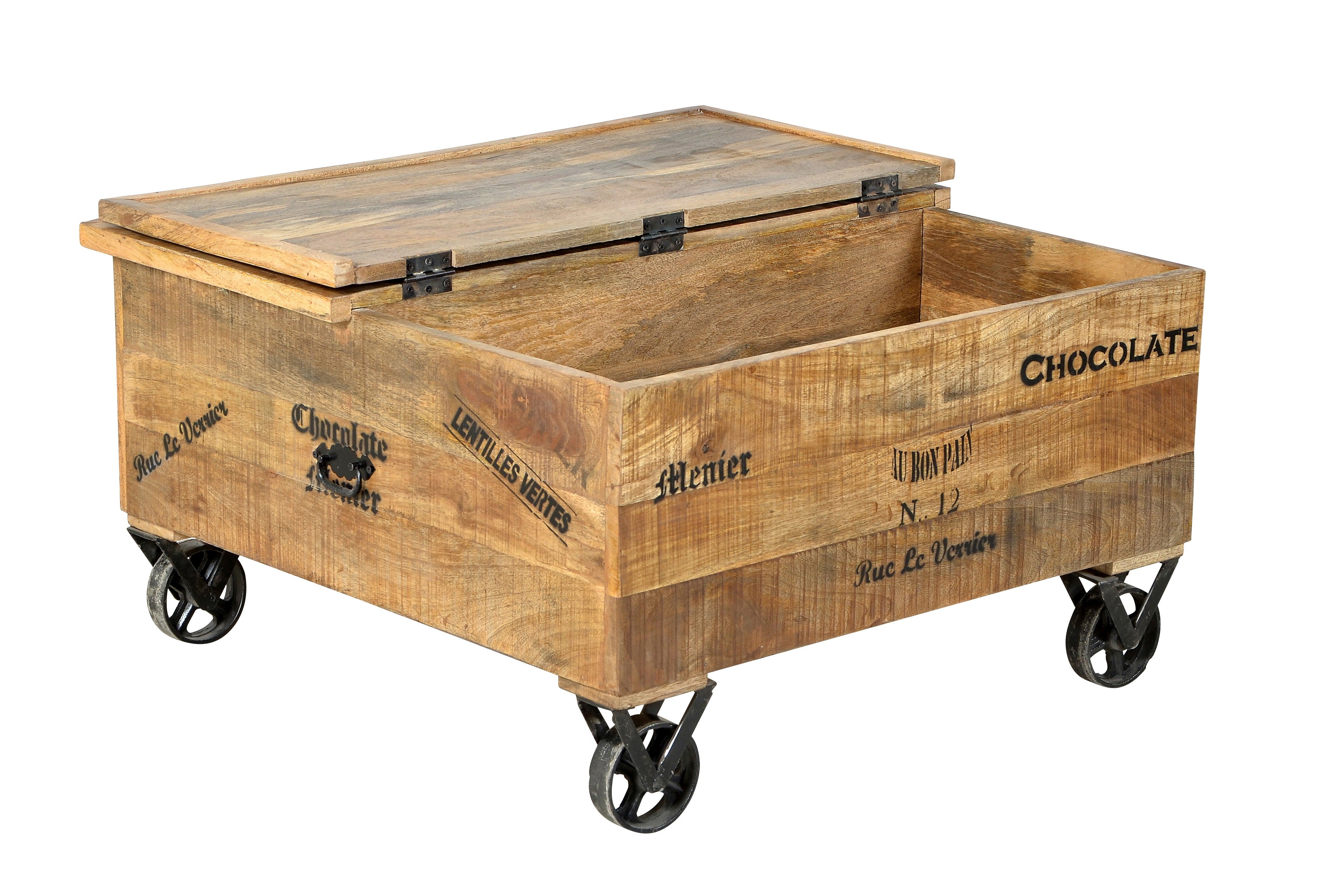 RUSTIC Couchtischtruhe – Natur antik mit antikschwarzen Beschlägen – Bild 4