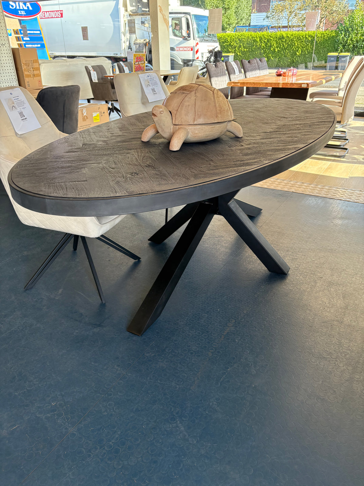 Esstisch Oval Schwarz Fischgrätoptik 220cm