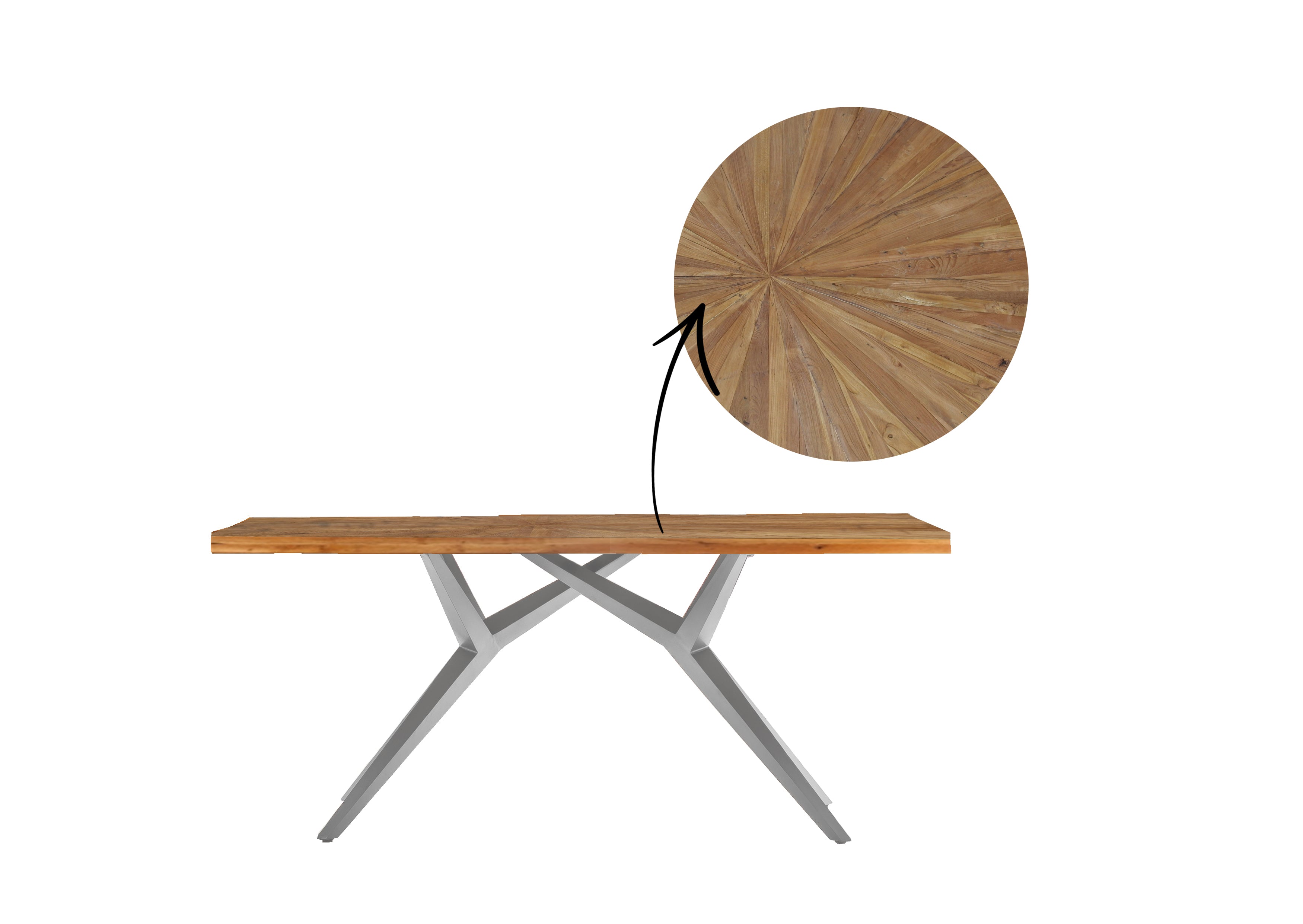 TABLES & CO Tisch 160x90 cm – Platte natur, Gestell antiksilber