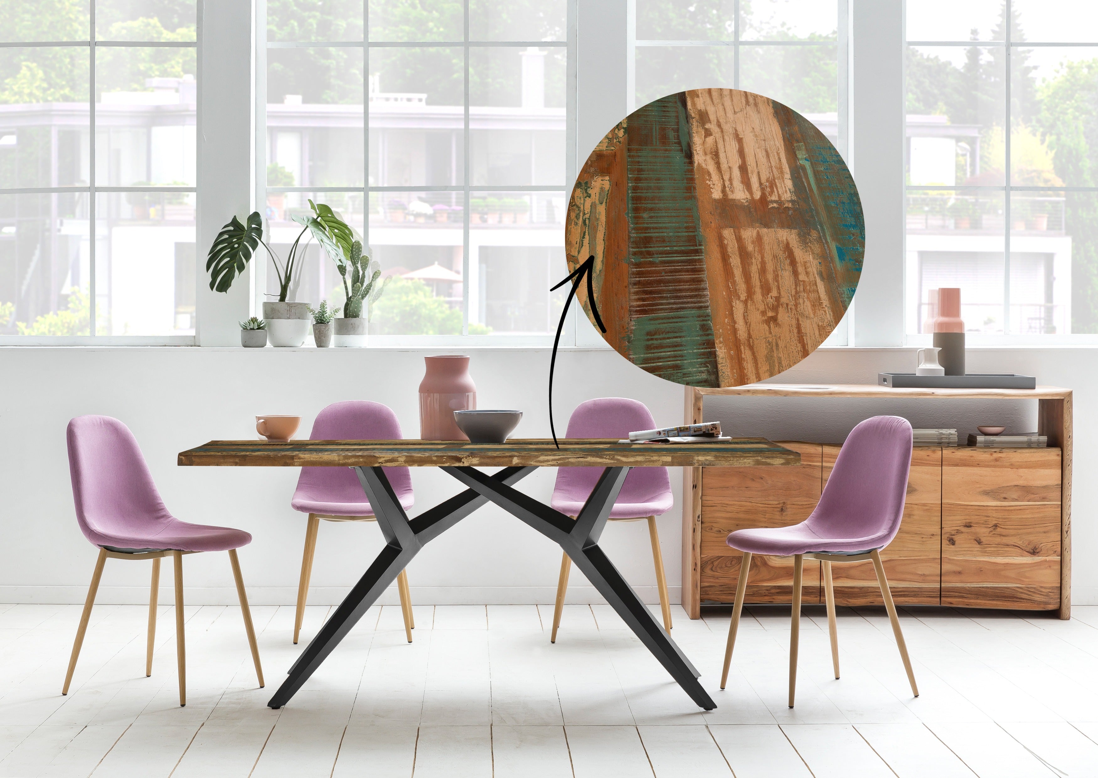 TABLES & CO Tisch 240x100 cm – Platte bunt, Gestell antikschwarz – Bild 4