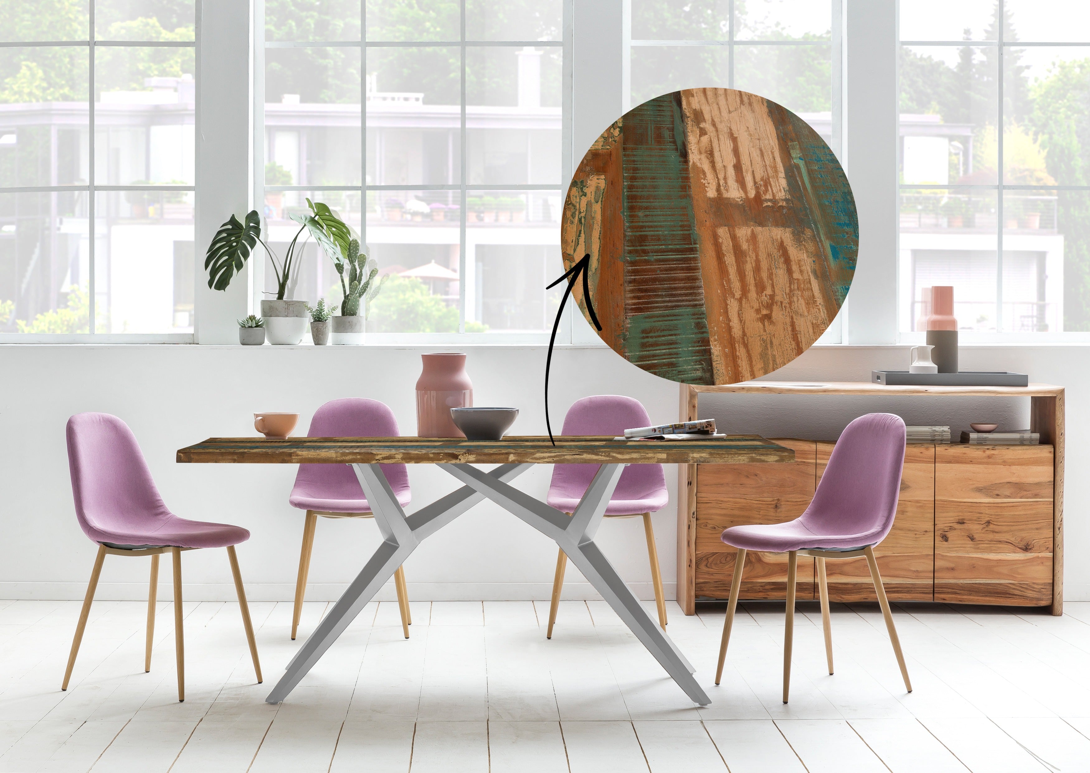 TABLES & CO Tisch 220x100 cm – Platte bunt, Gestell antiksilber – Bild 5