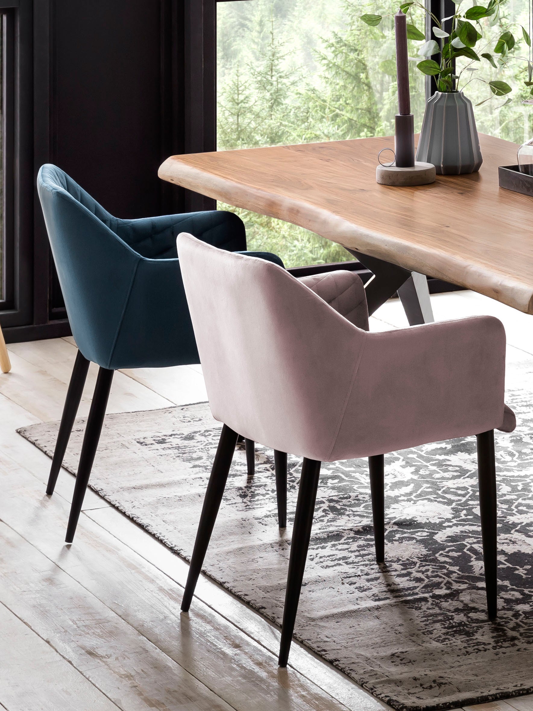 SIT&CHAIRS Armlehnstuhl, 2er-Set – Gestell schwarz, Bezug altrosa – Bild 7