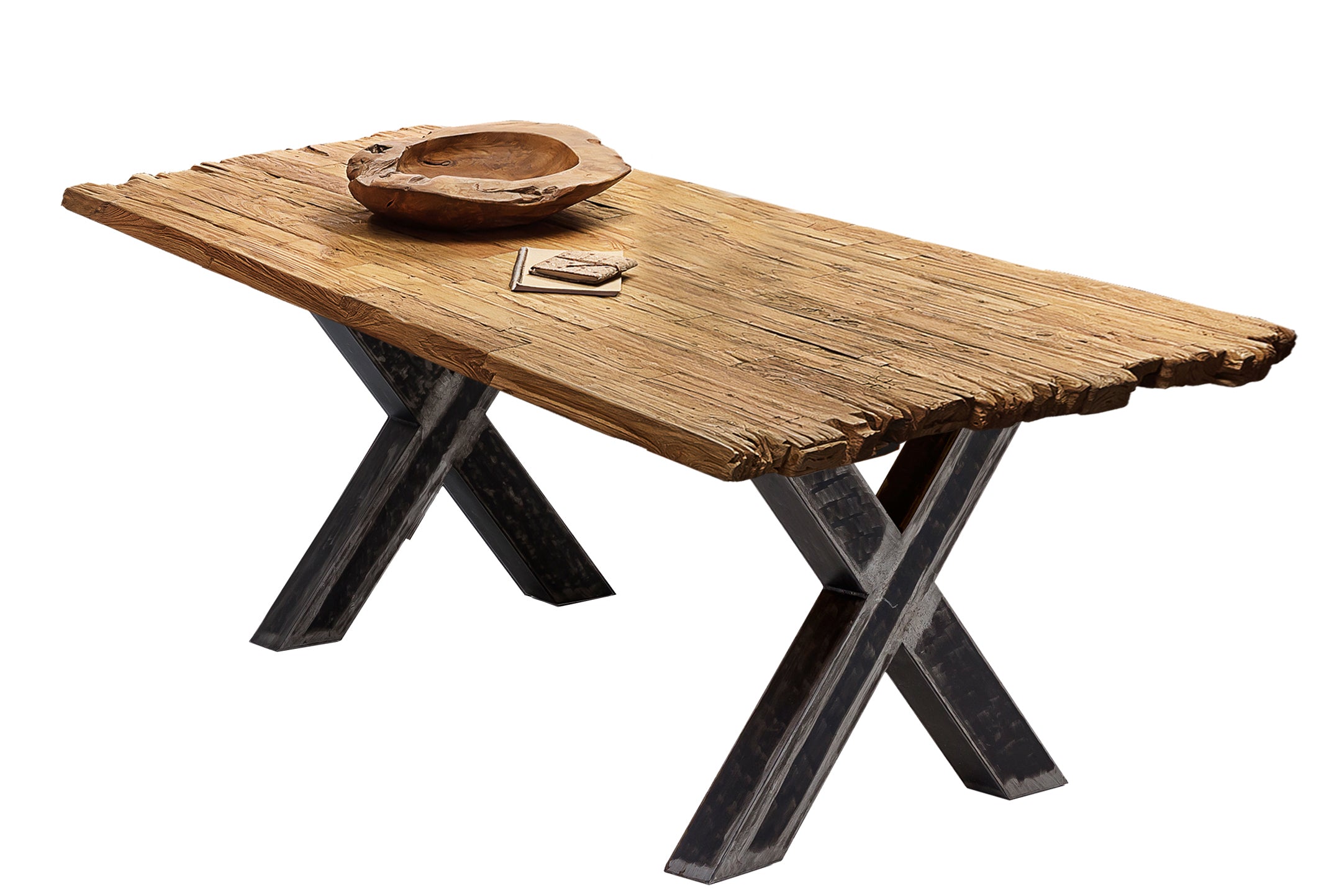 TABLES & CO Tisch 160x90 cm – Platte natur, Gestell used look, klar lackiert