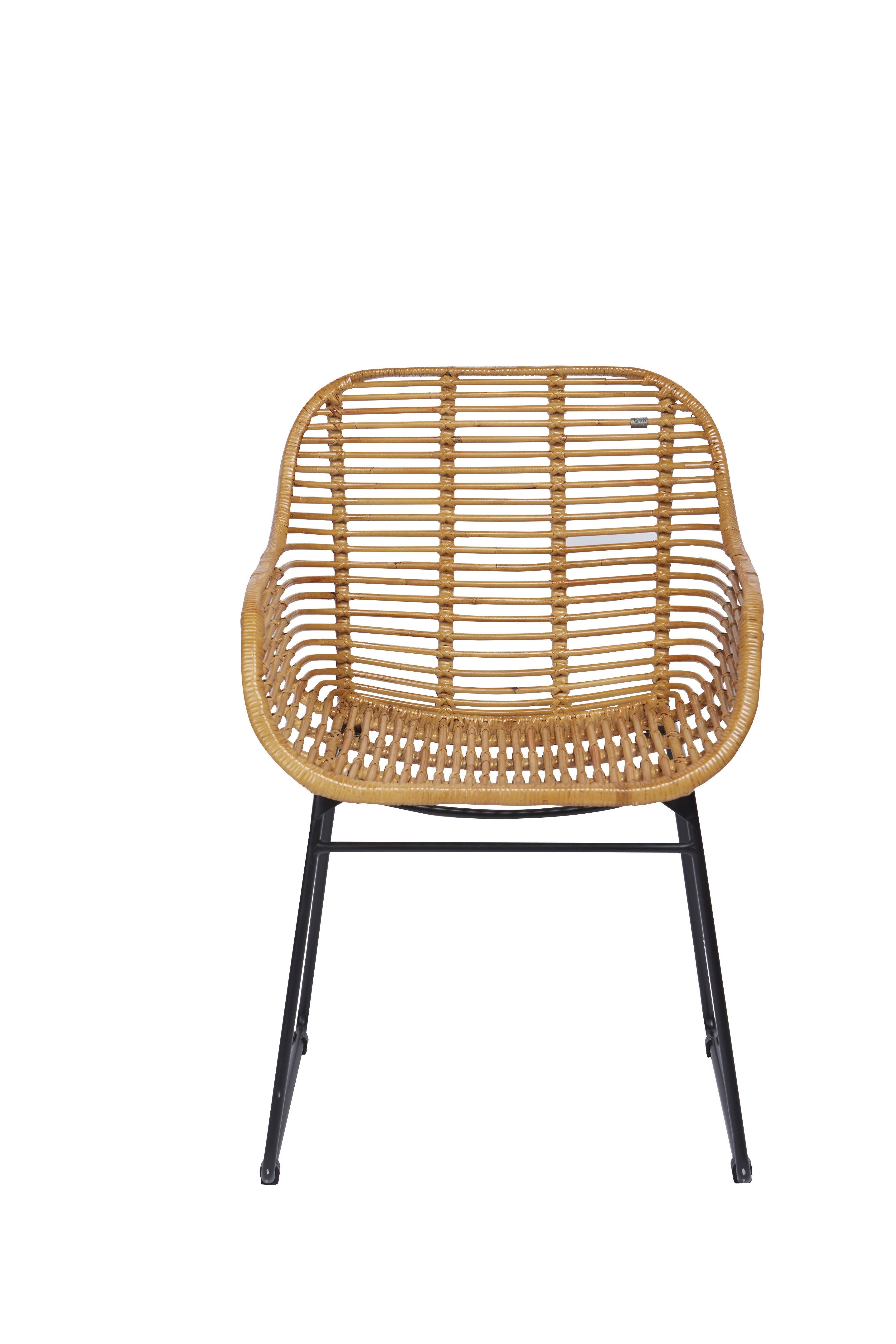 RATTAN Armlehnstuhl, 2er-Set – Natur, Gestell antikschwarz