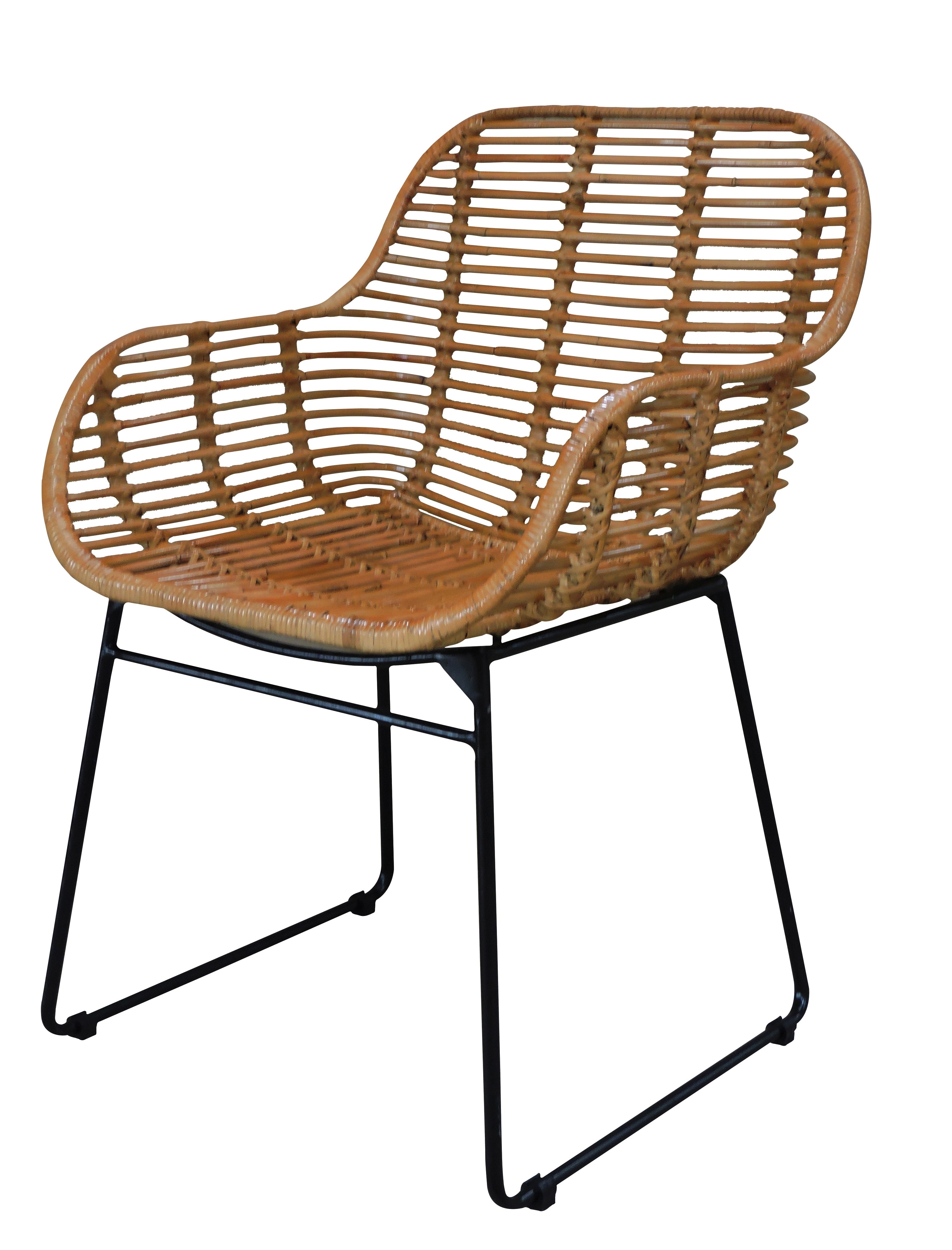 RATTAN Armlehnstuhl, 2er-Set – Natur, Gestell antikschwarz – Bild 9