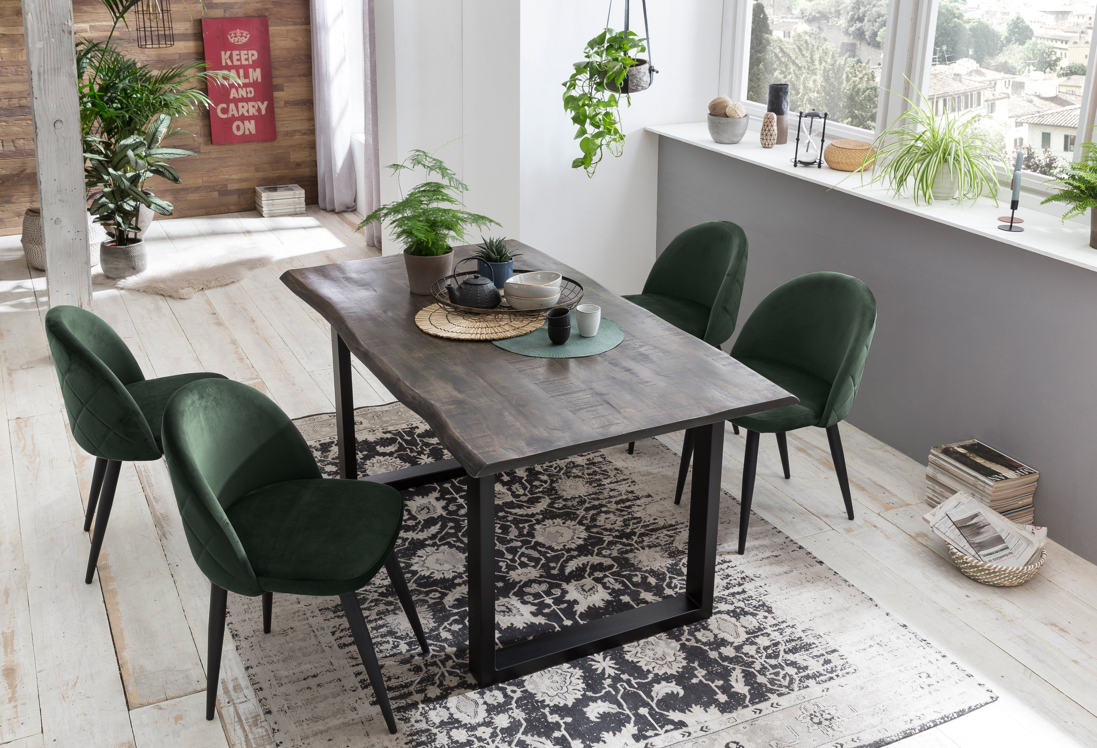 TABLES & CO Tisch 160x85 cm, Mango grau sägerau, Gestell schwarz – Platte grau, Gestell schwarz lackiert – Bild 2