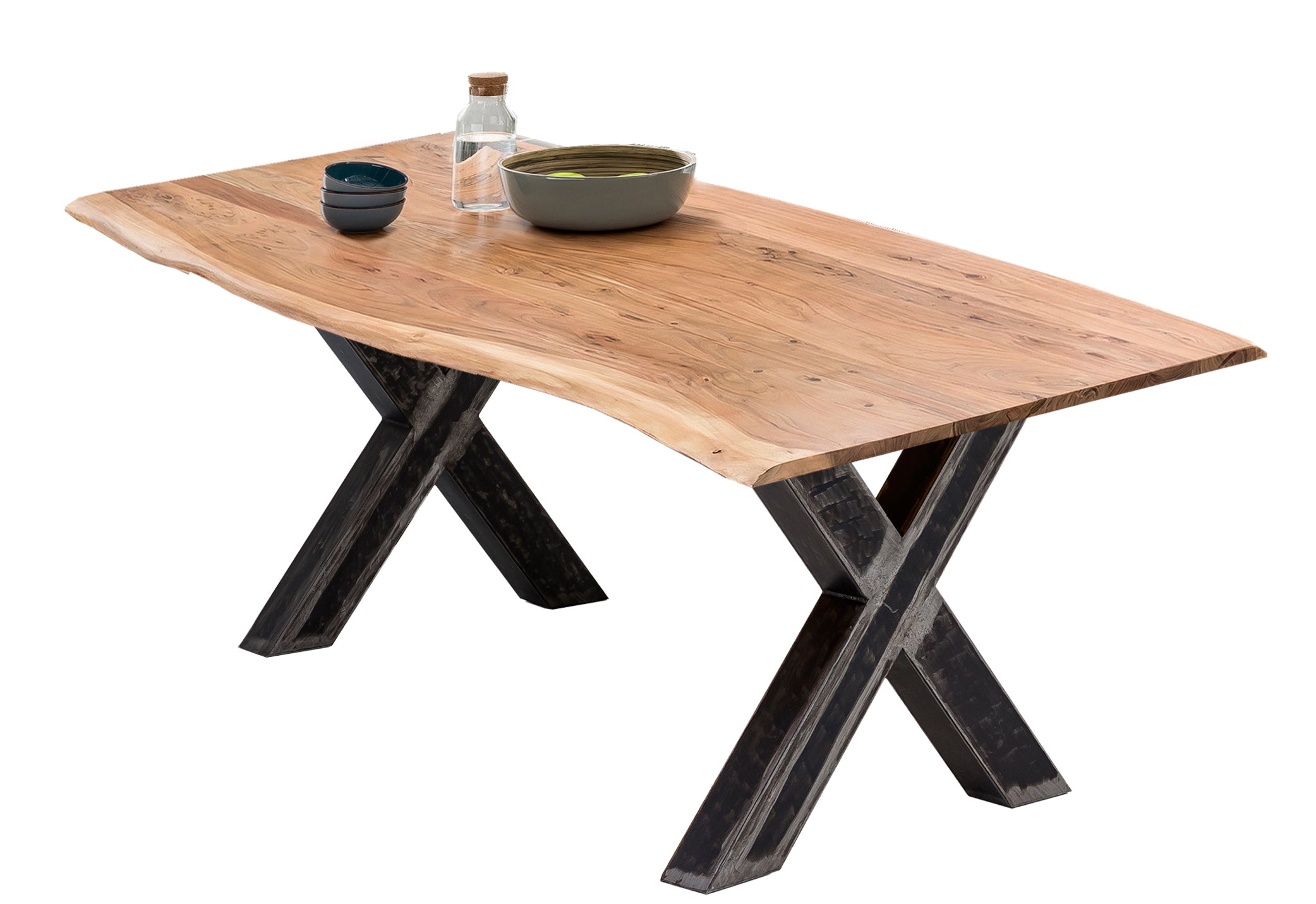 TABLES & CO Tisch 160x85 cm – Platte natur, Gestell used look, klar lackiert
