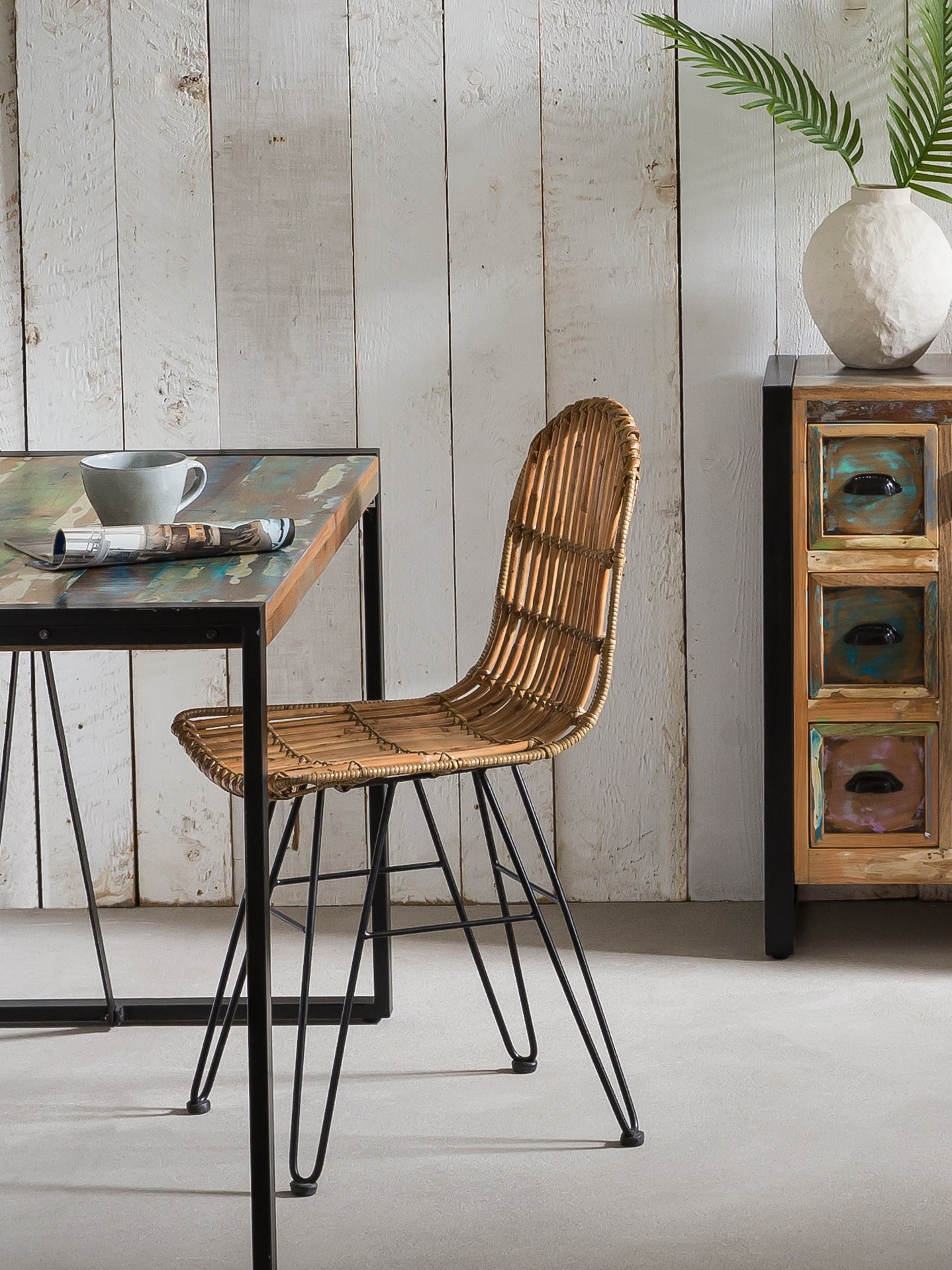 RATTAN Stuhl – Natur, Gestell antikschwarz – Bild 7