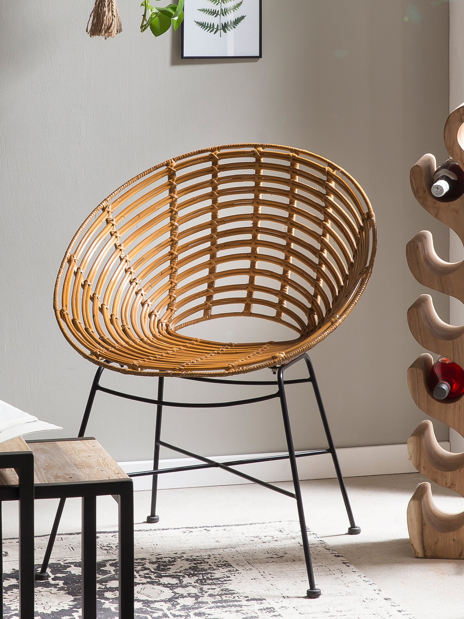 RATTAN Stuhl – Natur, Gestell schwarz – Bild 8