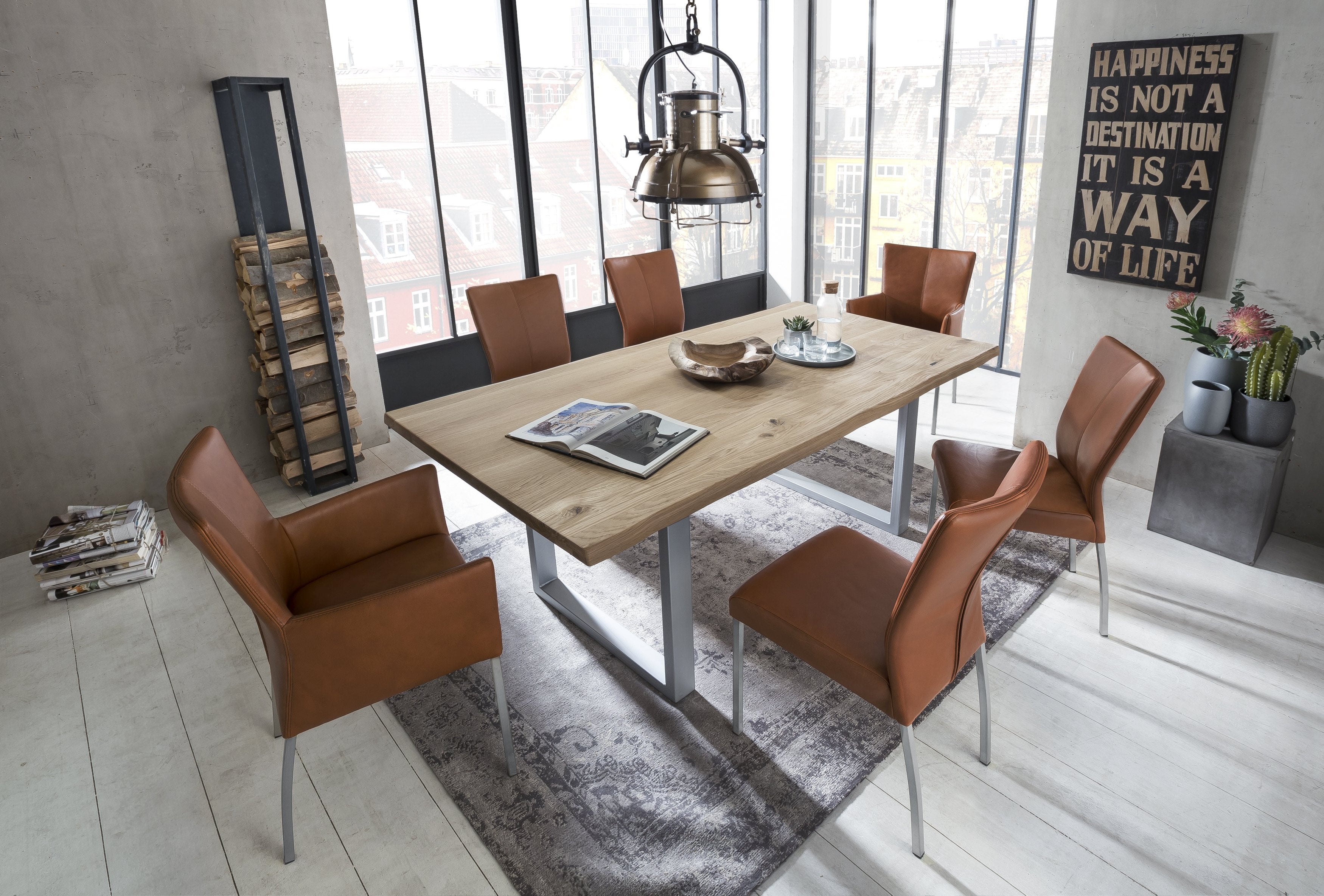 TABLES & CO Tisch 120x80 cm, Wildeiche, silbernes Gestell – Platte natur, Gestell antiksilber – Bild 4