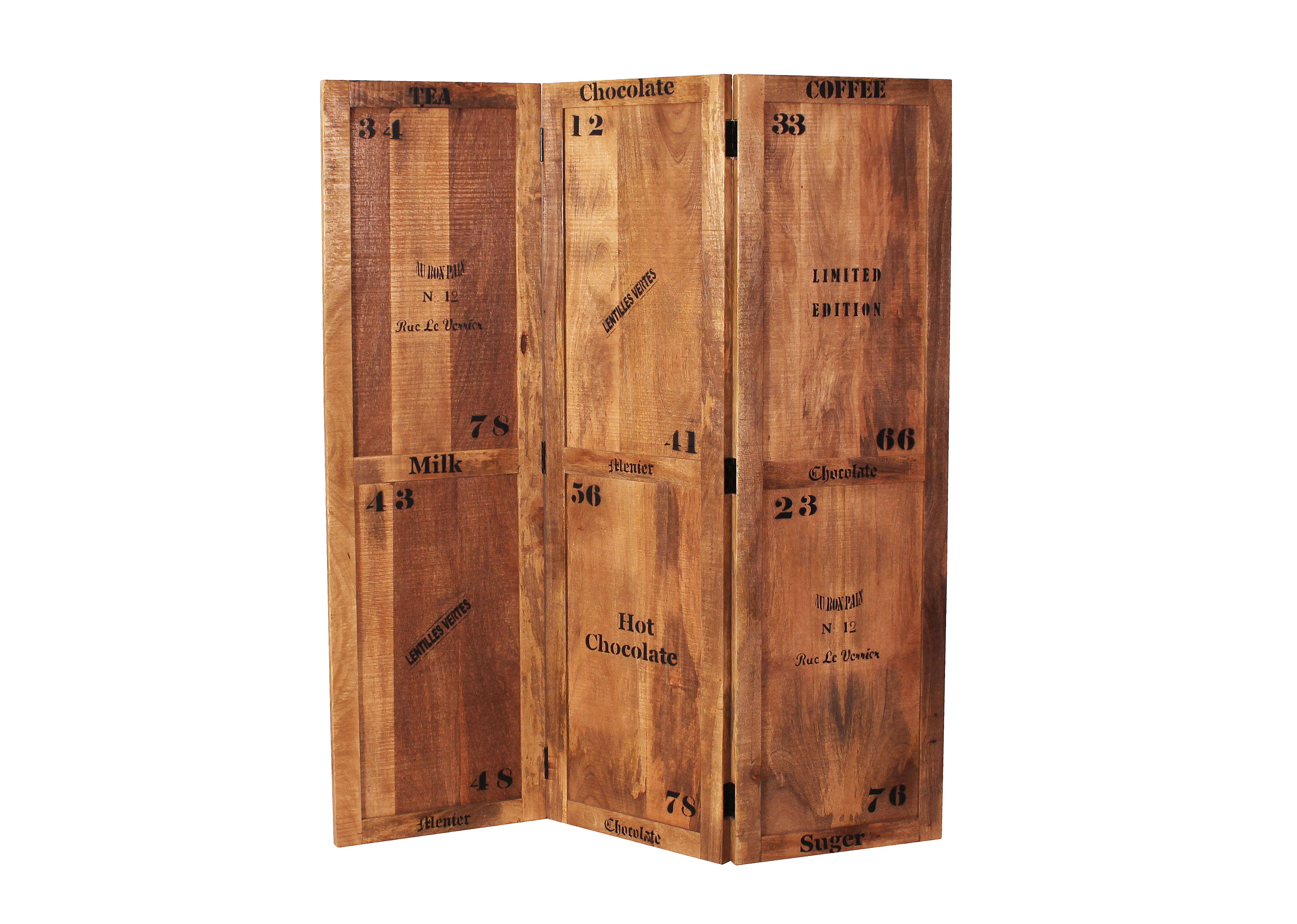 RUSTIC Paravent – Natur antik mit antikschwarzen Beschlägen