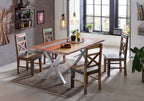 TABLES & CO Tisch 160x85 cm, Altholz bunt lackiert – Platte bunt, Gestell silber – Bild 3