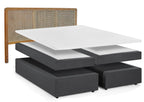 THIS & THAT Boxspringbett mit Rattan-Kopfteil – Dunkelgrau, natur – Bild 2
