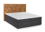 THIS & THAT Boxspringbett mit Holz-Mosaik-Kopfteil – Dunkelgrau, natur