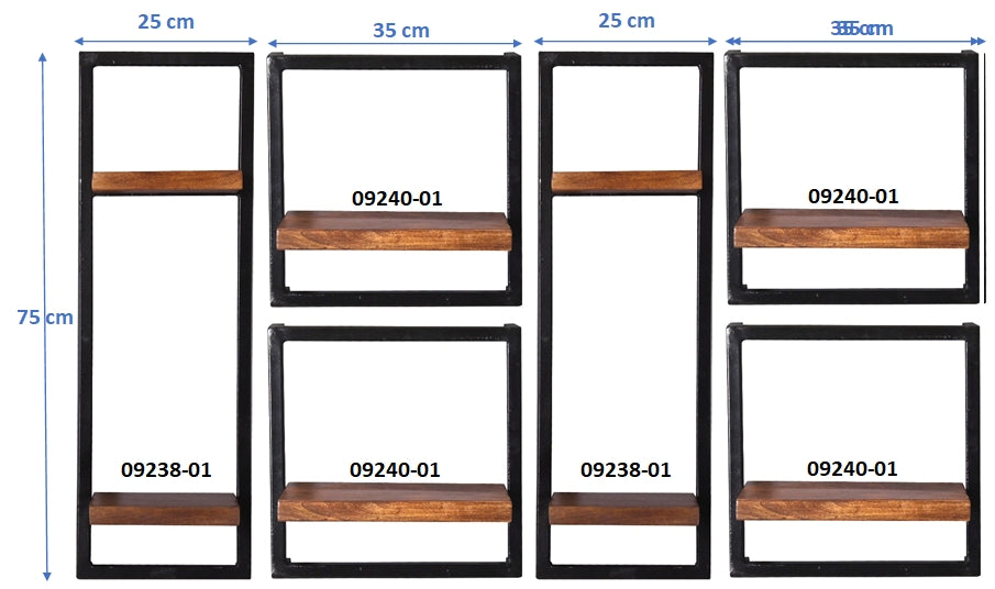 PANAMA Wandregal-Set, 6-teilig – Natur mit antikschwarz